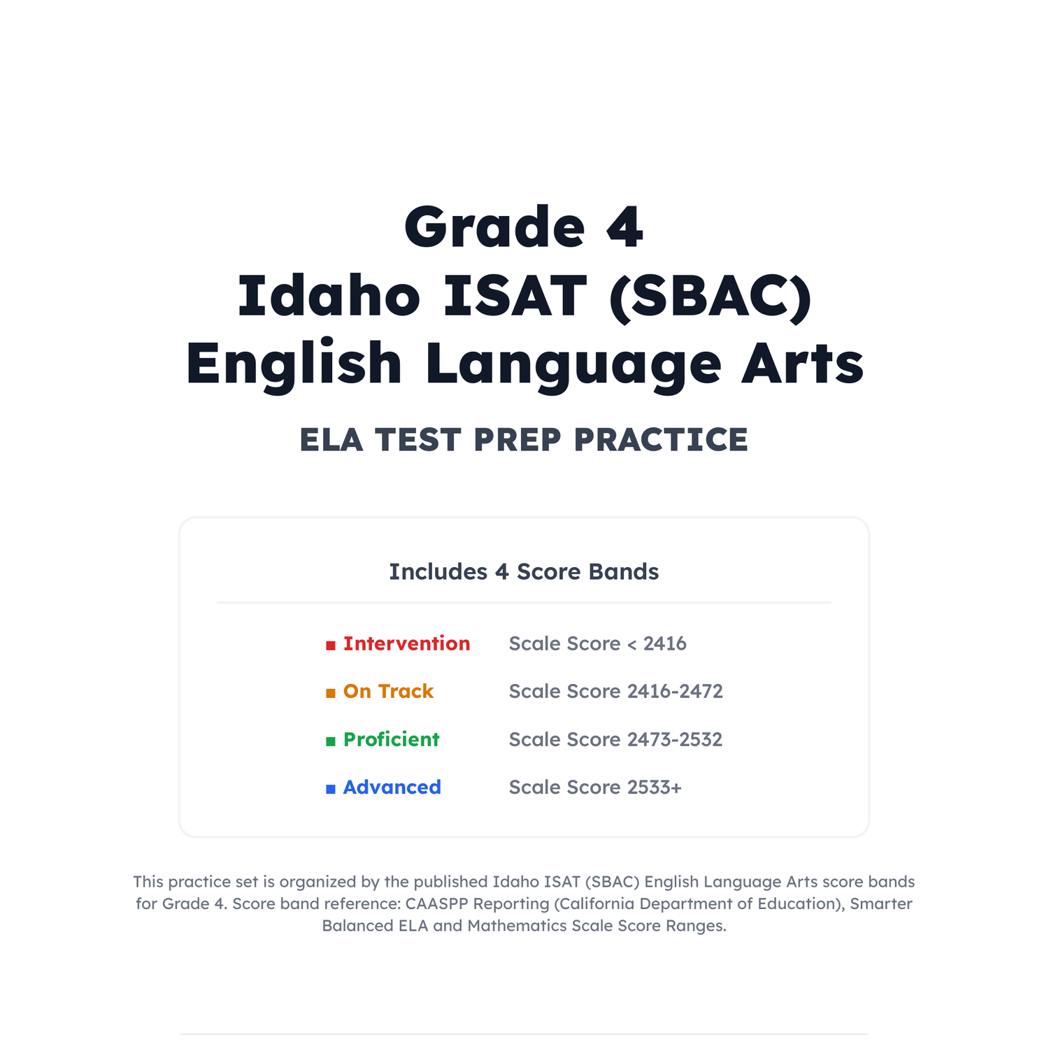 Idaho ISAT (SBAC) ELA Test Simulation | 4th Grade | All 4 Levels (2416-2533+) preview 2