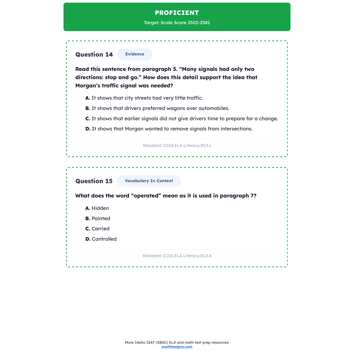 Idaho ISAT (SBAC) ELA Test Simulation | 5th Grade | All 4 Levels (2442-2582+) preview 3
