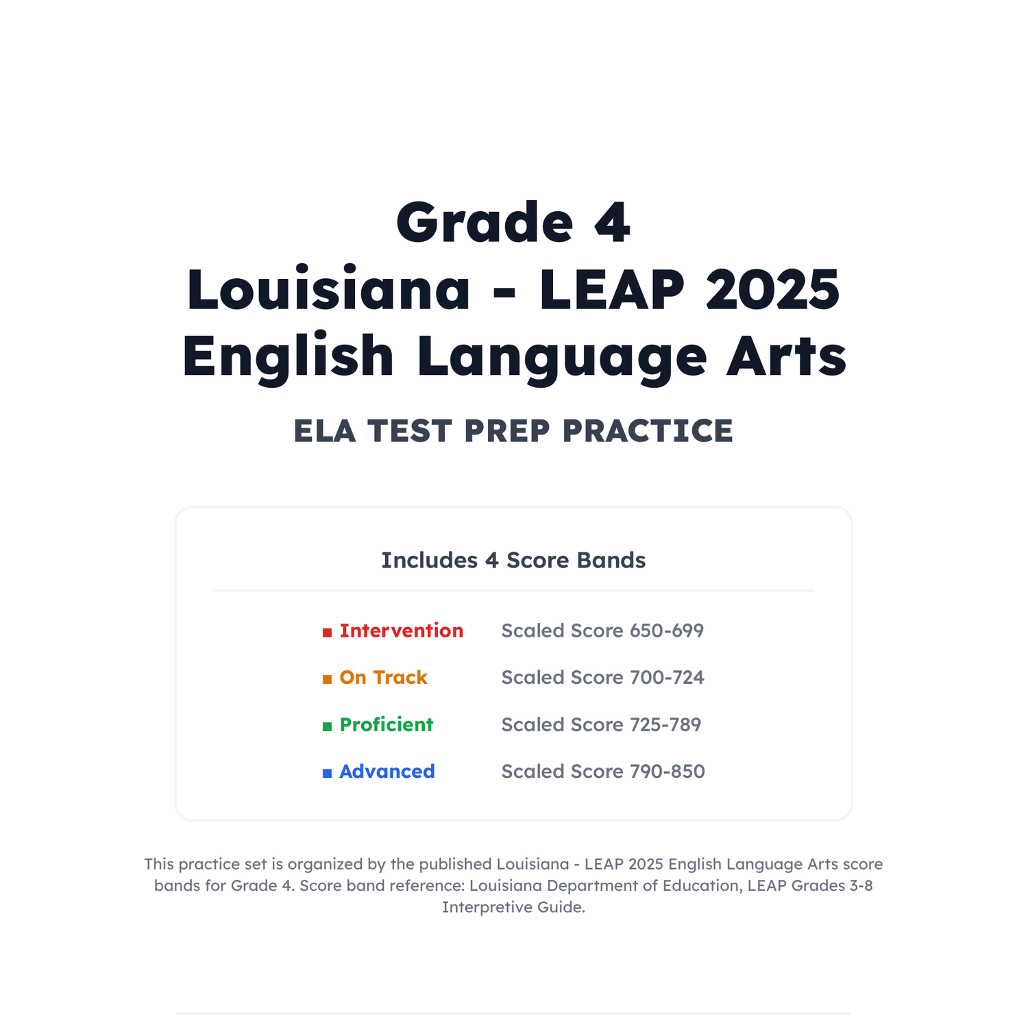 Louisiana LEAP 2025 ELA Test Simulation | 4th Grade | All 4 Levels (650-850) preview 2