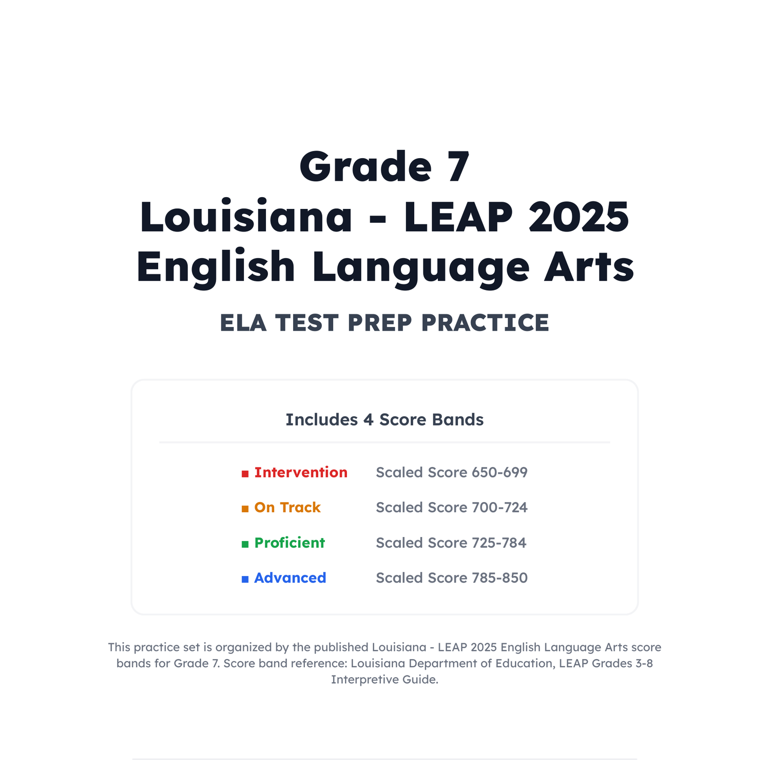 Louisiana LEAP 2025 ELA Test Simulation | 7th Grade | All 4 Levels (650-850) preview 2