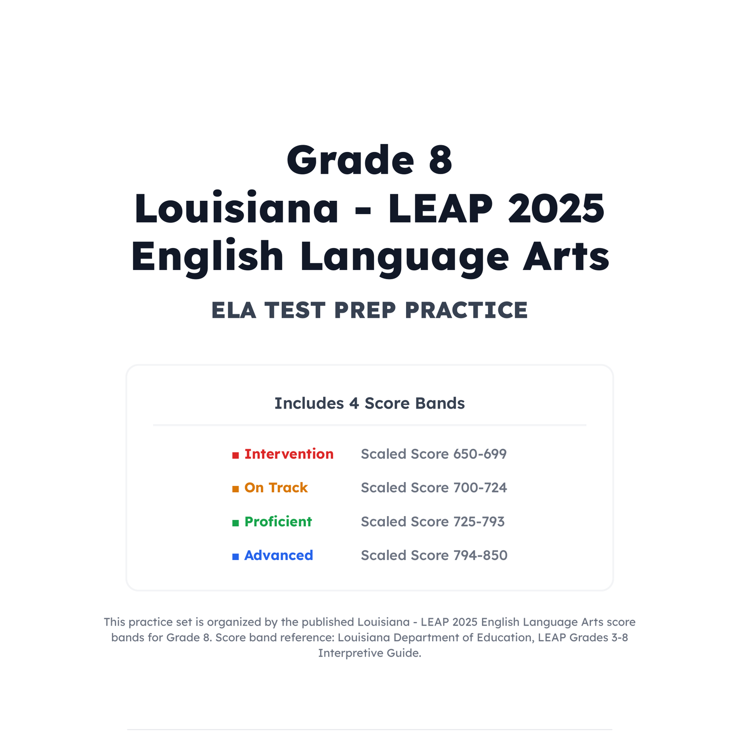 Louisiana LEAP 2025 ELA Test Simulation | 8th Grade | All 4 Levels (650-850) preview 2
