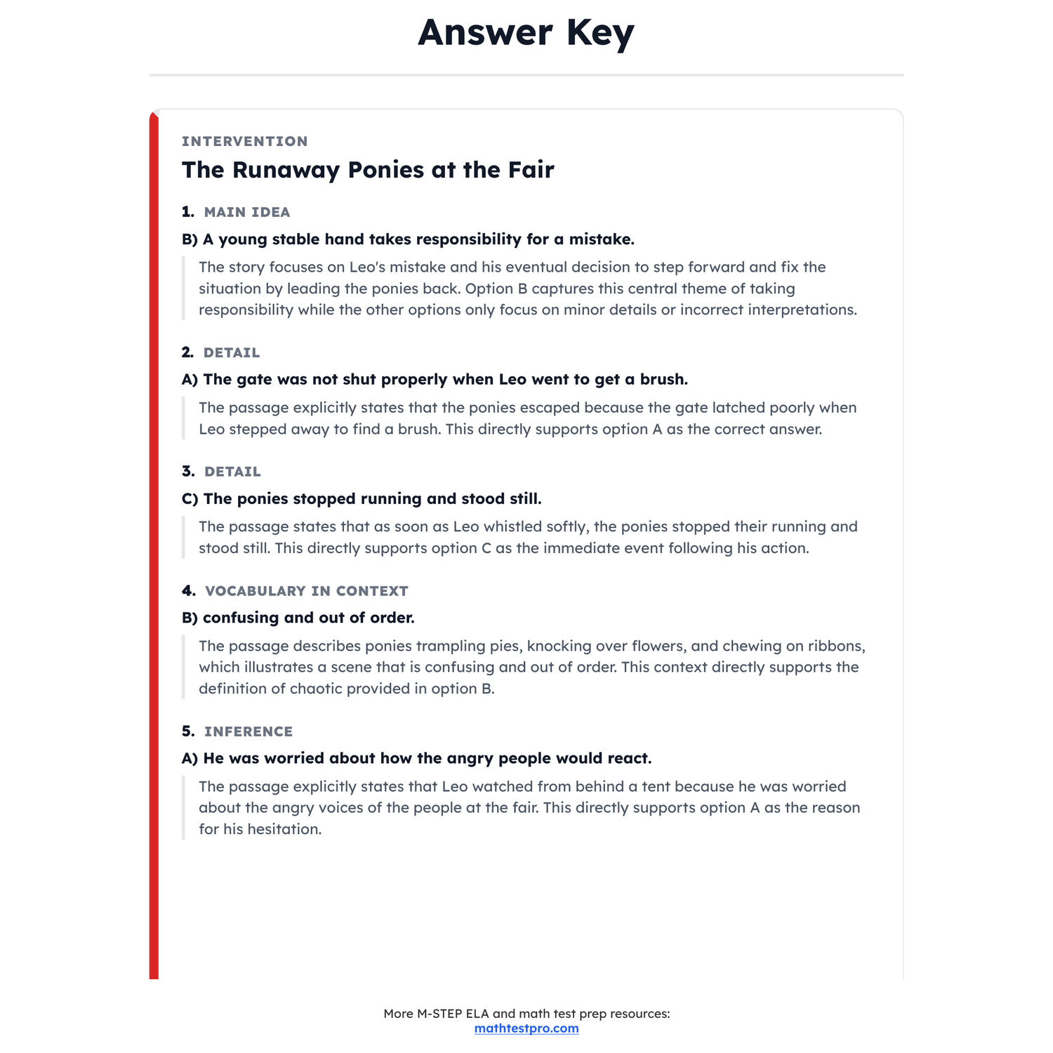 Michigan M-STEP ELA Test Simulation | 4th Grade | All 4 Levels (1301-1454) preview 4