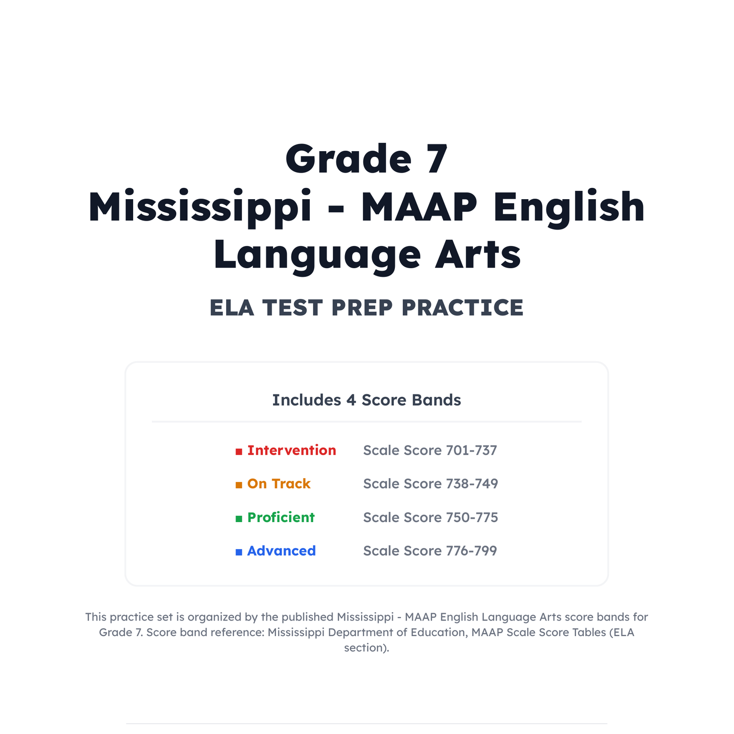 Mississippi MAAP ELA Test Simulation | 7th Grade | All 4 Levels (701-799) preview 2