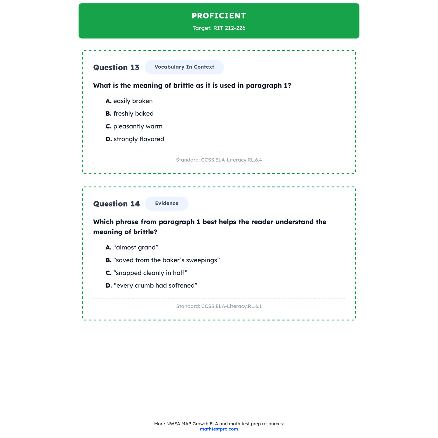 NWEA MAP Growth ELA Test Simulation | 6th Grade | All 4 Levels (RIT 202-253) preview 3