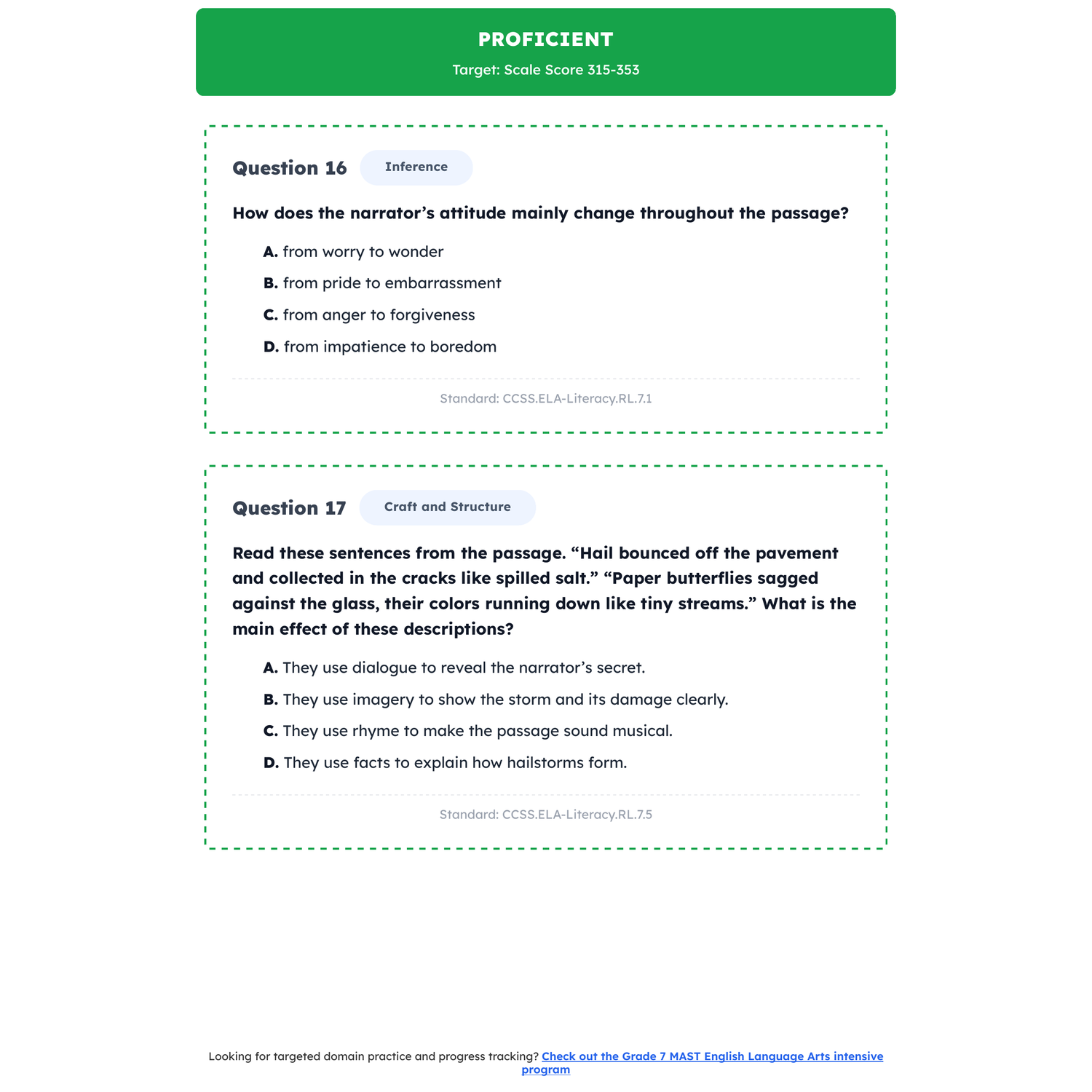 Montana MAST ELA Test Simulation | 7th Grade | All 4 Levels (250-400) preview 3