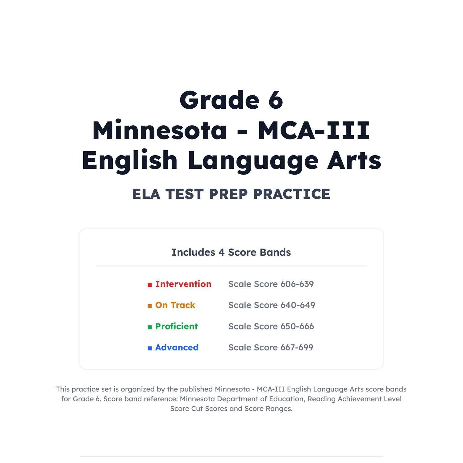 Minnesota MCA-III ELA Test Simulation | 6th Grade | All 4 Levels (606-699) preview 2
