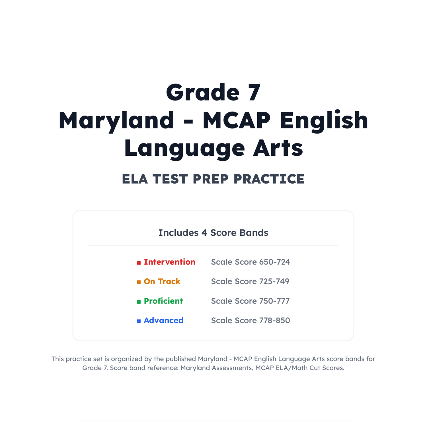 Maryland MCAP ELA Test Simulation | 7th Grade | All 4 Levels (650-850) preview 2