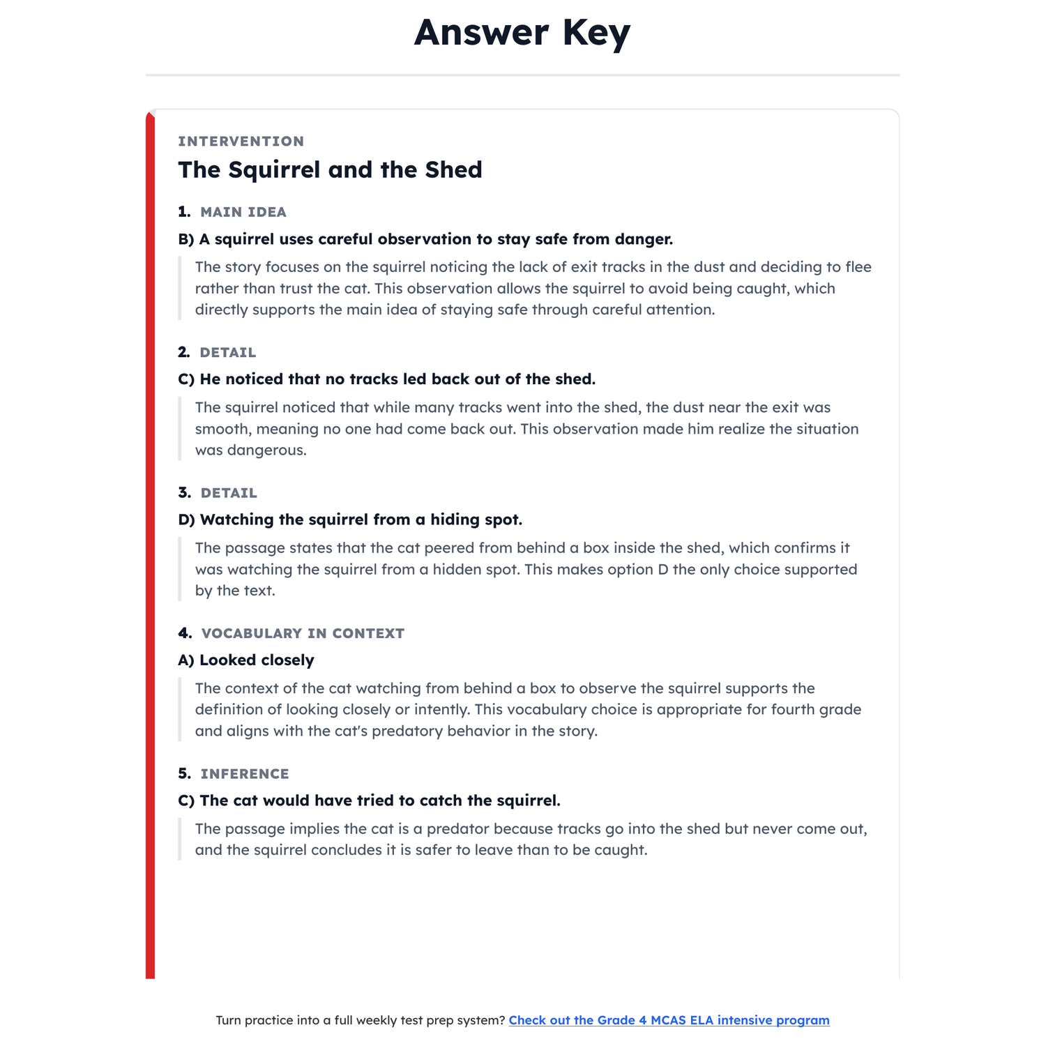 Massachusetts MCAS ELA Test Simulation | 4th Grade | All 4 Levels (440-560) preview 4
