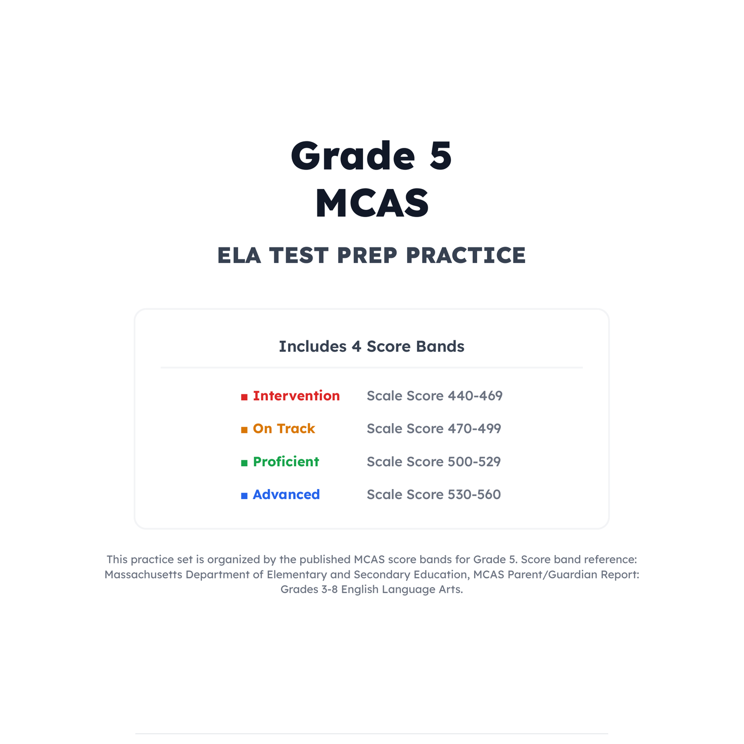 Massachusetts MCAS ELA Test Simulation | 5th Grade | All 4 Levels (440-560) preview 2