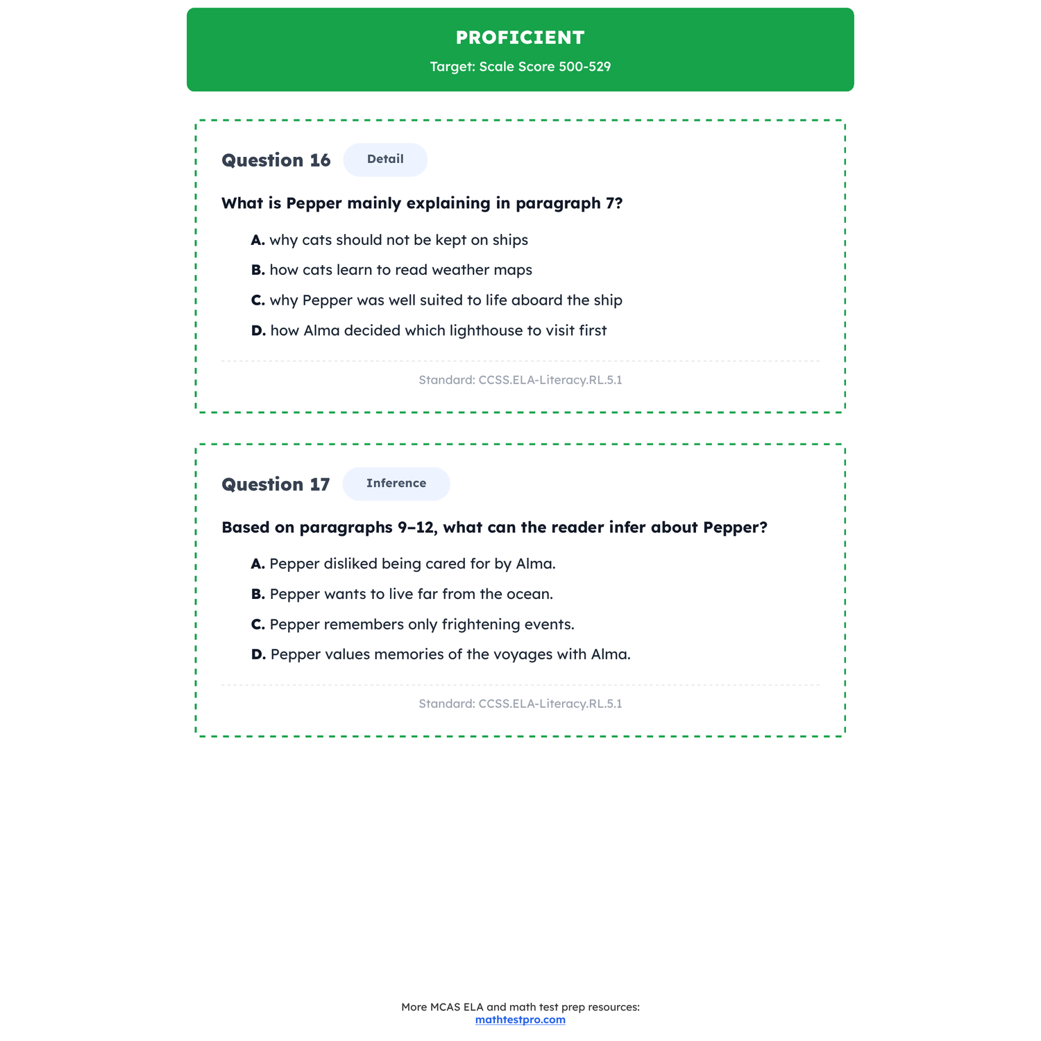 Massachusetts MCAS ELA Test Simulation | 5th Grade | All 4 Levels (440-560) preview 3