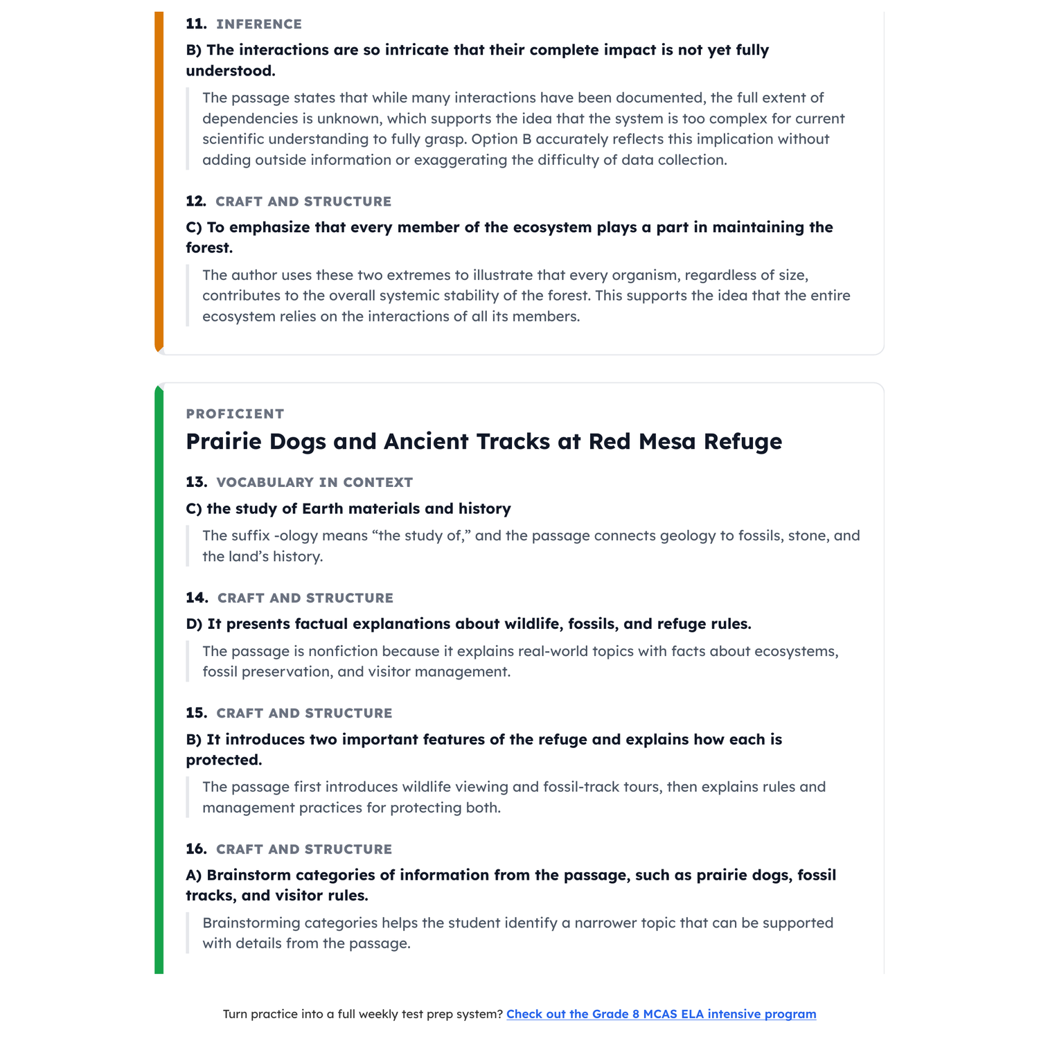 Massachusetts MCAS ELA Test Simulation | 8th Grade | All 4 Levels (440-560) preview 4