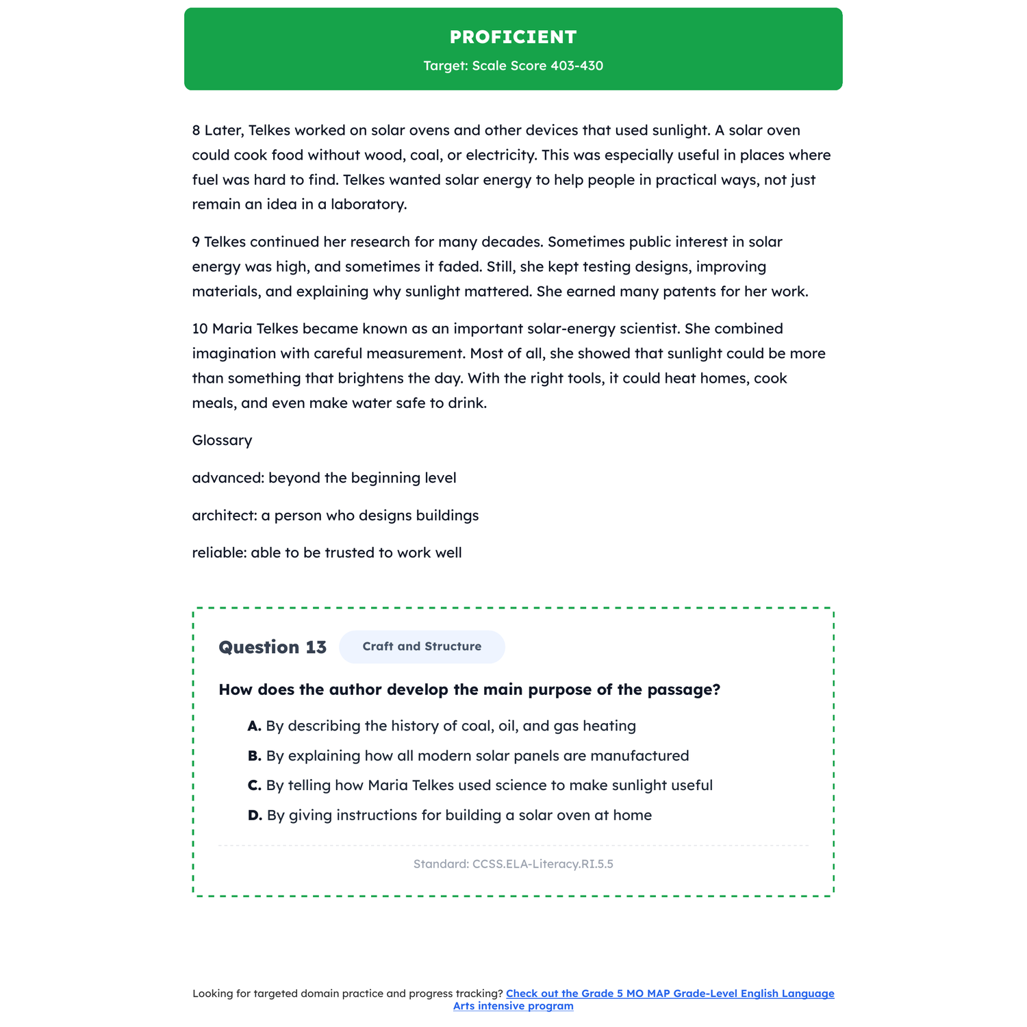 Missouri MO MAP Grade-Level ELA Test Simulation | 5th Grade | 210-600 preview 3