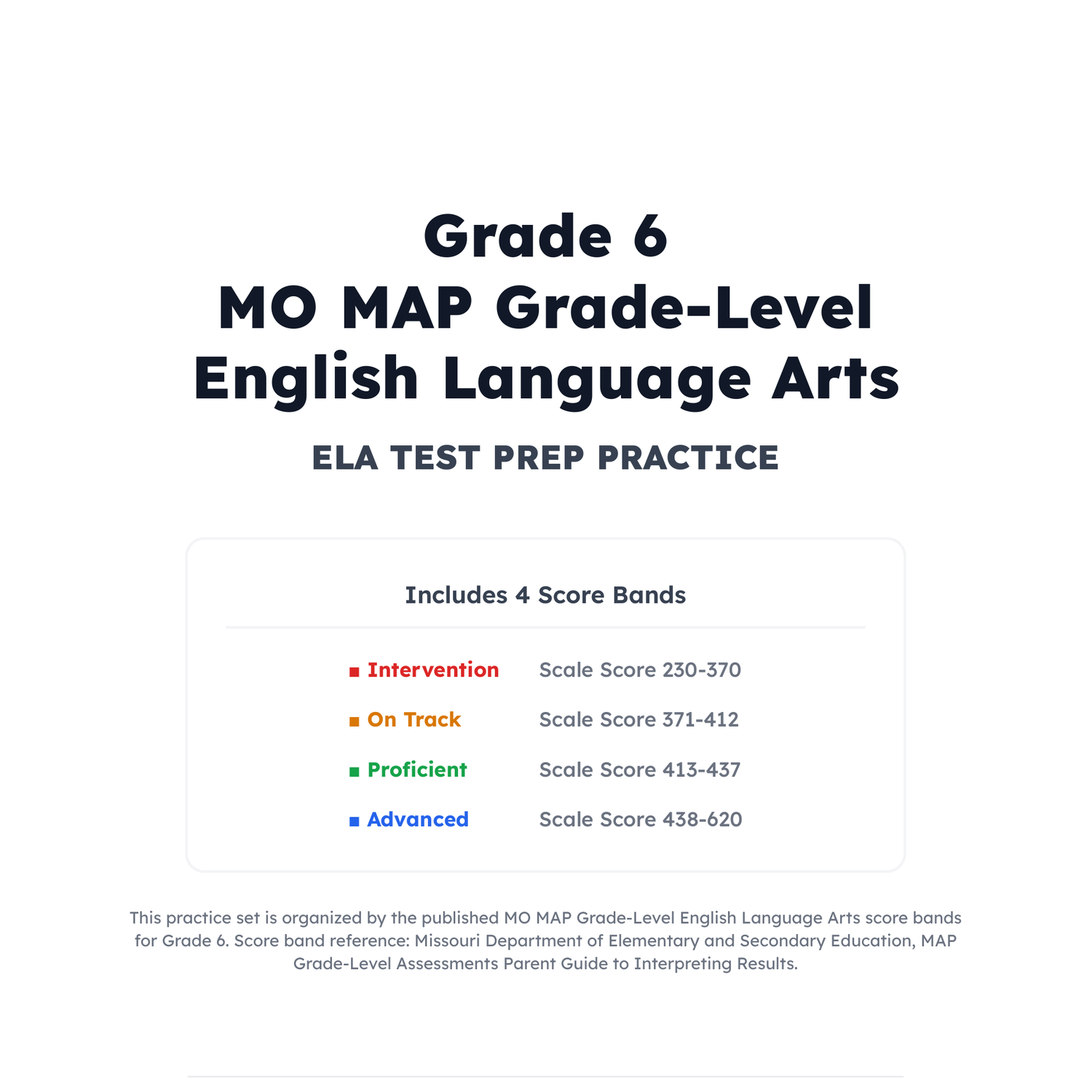 Missouri MO MAP Grade-Level ELA Test Simulation | 6th Grade | 230-620 preview 2