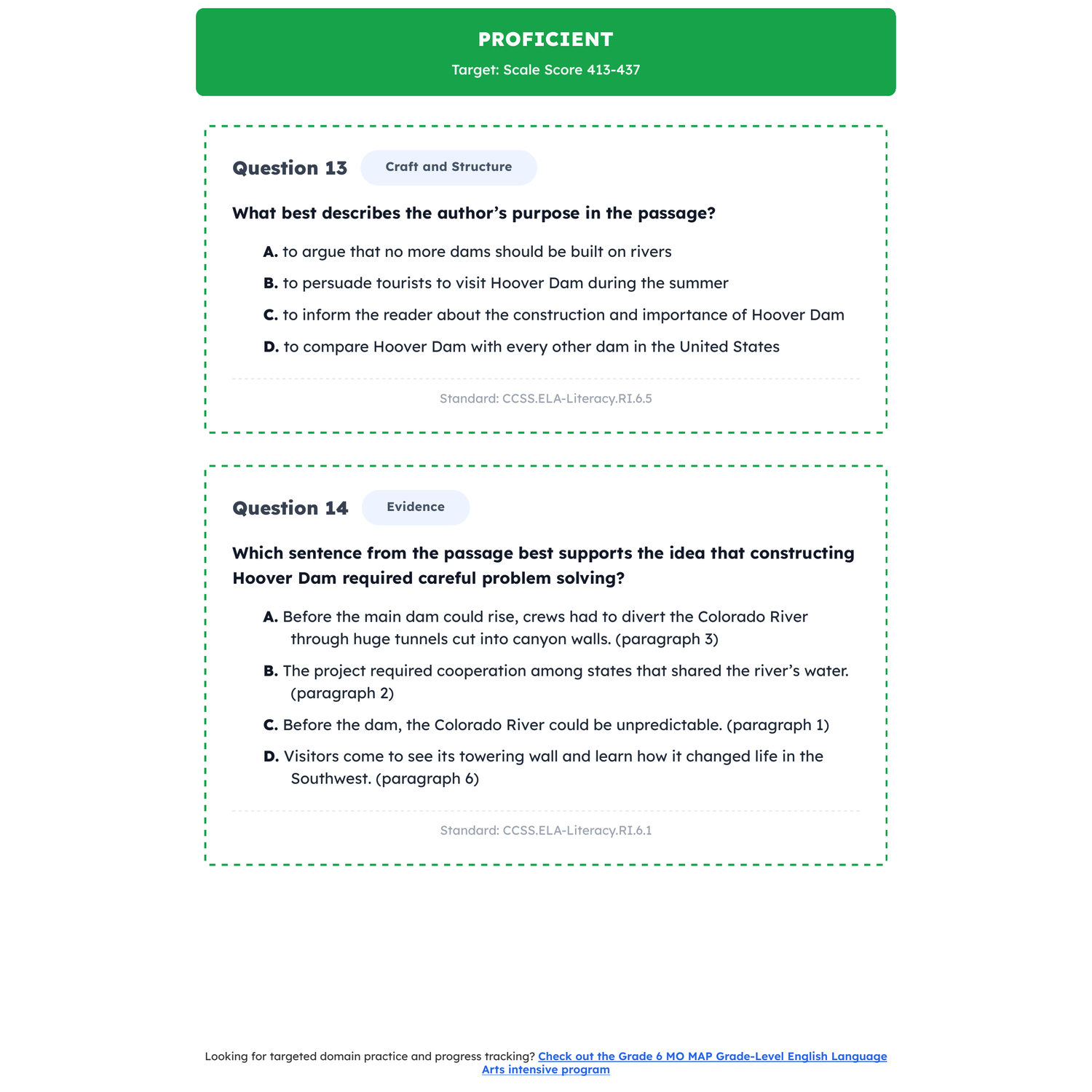 Missouri MO MAP Grade-Level ELA Test Simulation | 6th Grade | 230-620 preview 3