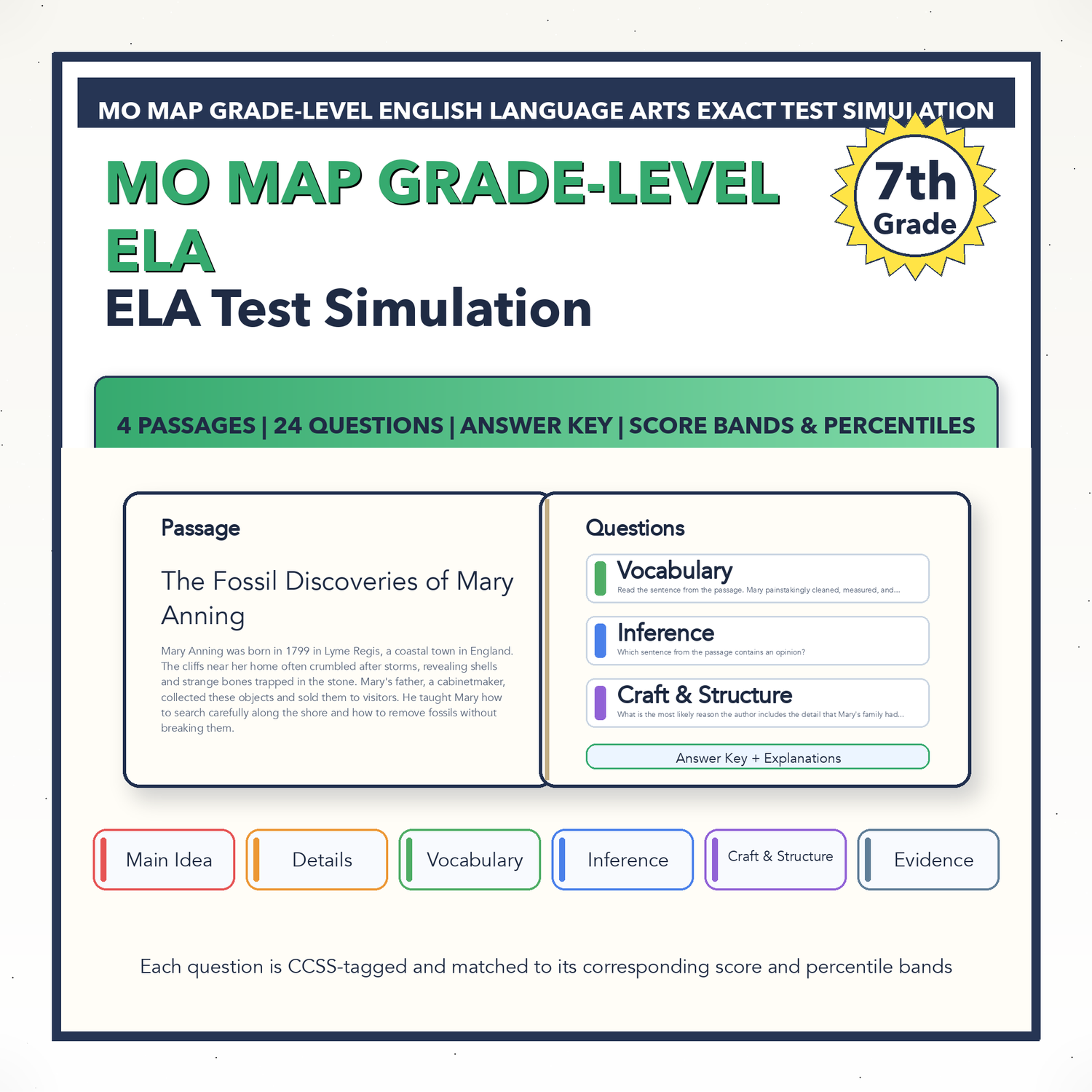 Missouri MO MAP Grade-Level ELA Test Simulation | 7th Grade | 240-630
