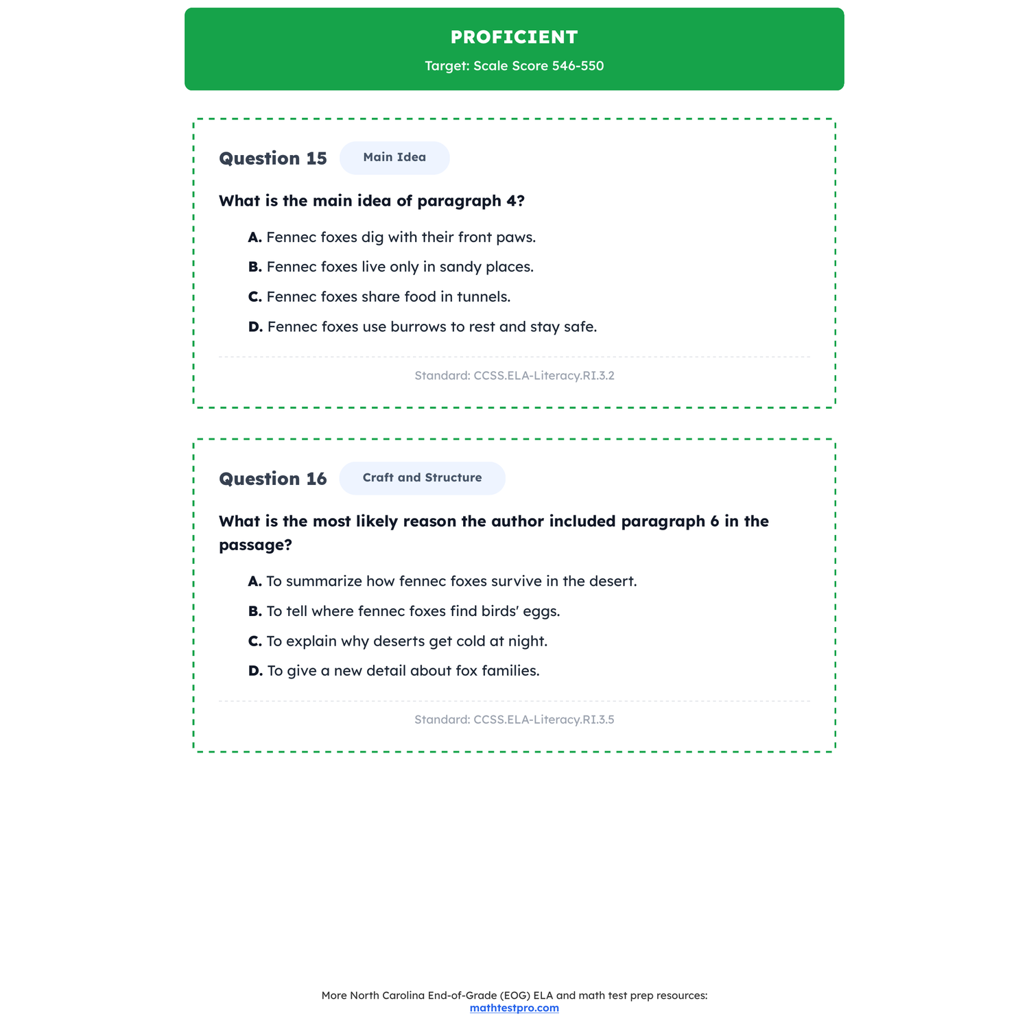 North Carolina EOG ELA Test Simulation | 3rd Grade | All 4 Levels (540-551+) preview 3