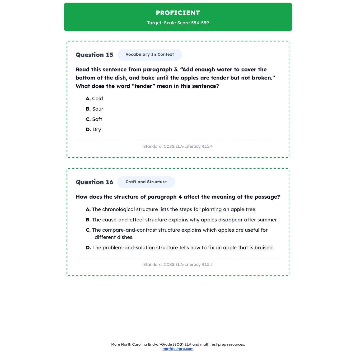 North Carolina EOG ELA Test Simulation | 5th Grade | All 4 Levels (550-560+) preview 3