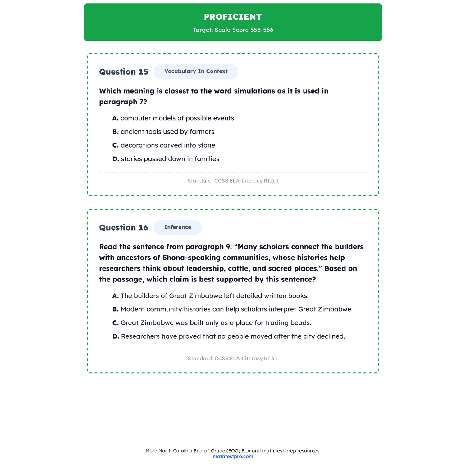 North Carolina EOG ELA Test Simulation | 6th Grade | All 4 Levels (552-567+) preview 3
