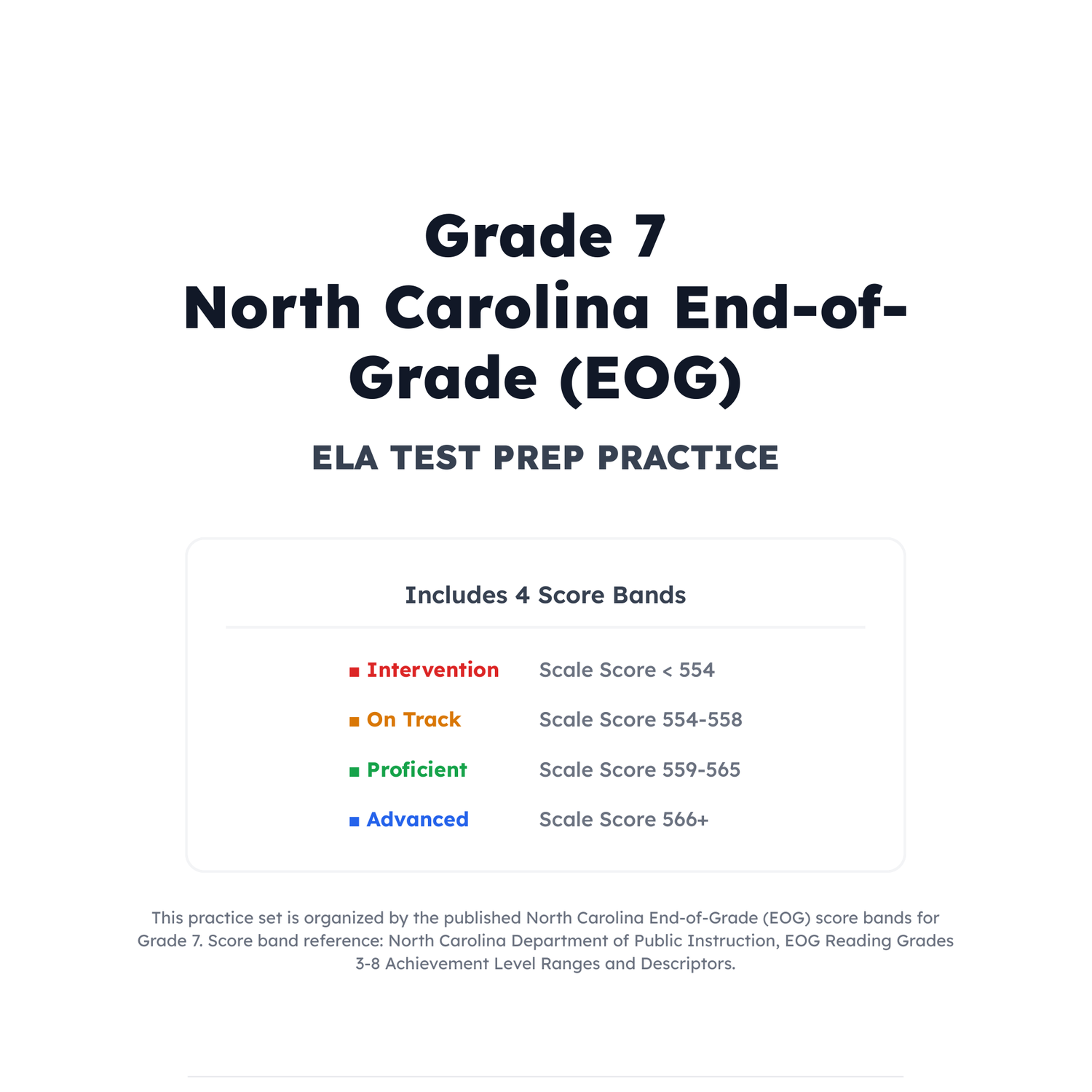 North Carolina EOG ELA Test Simulation | 7th Grade | All 4 Levels (554-566+) preview 2