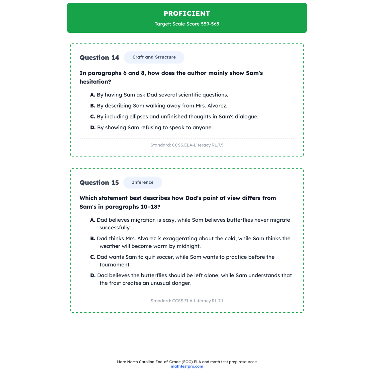 North Carolina EOG ELA Test Simulation | 7th Grade | All 4 Levels (554-566+) preview 3