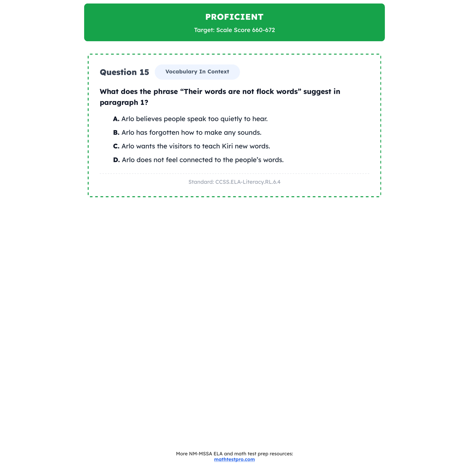 New Mexico NM-MSSA ELA Test Simulation | 6th Grade | All 4 Levels (600-690) preview 3