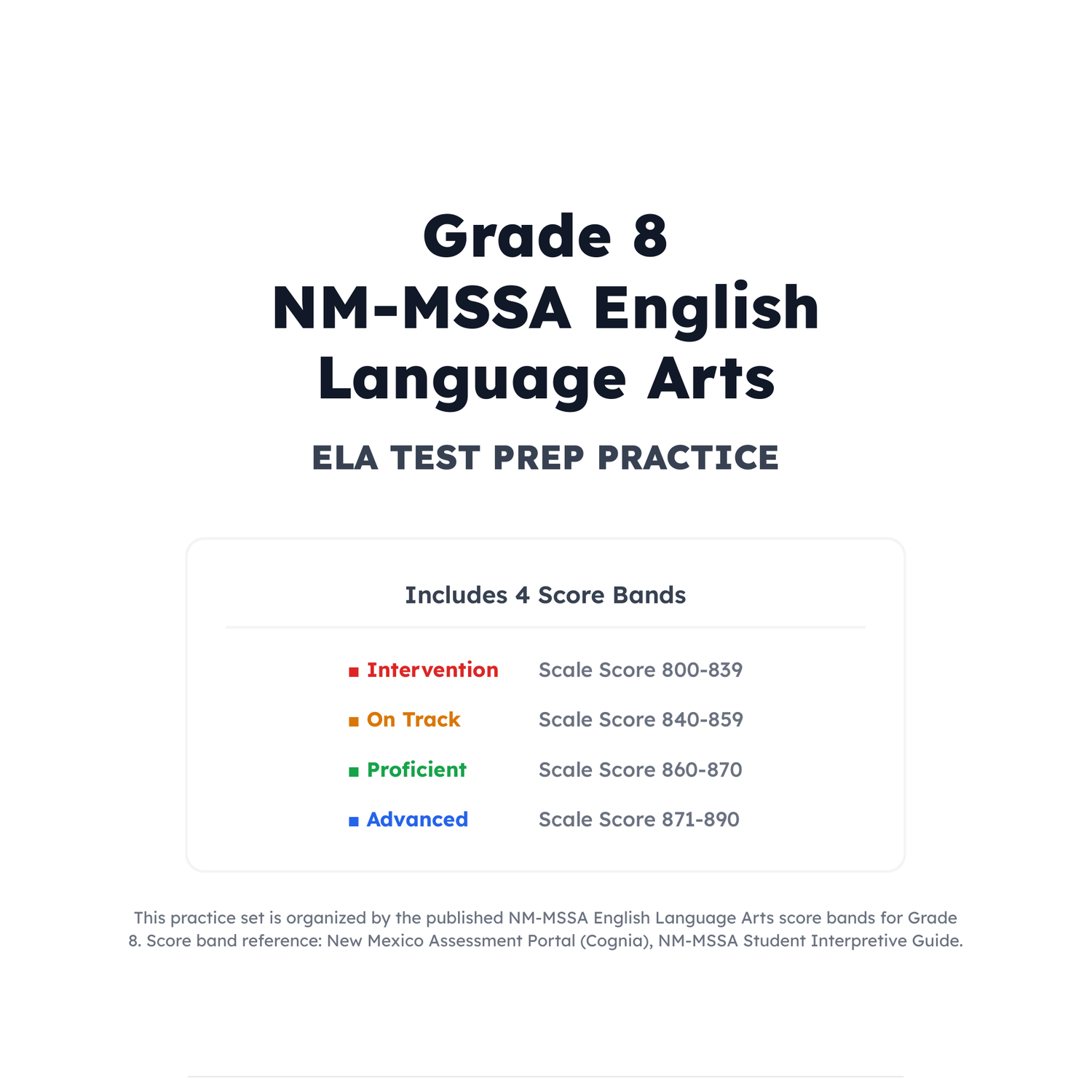 New Mexico NM-MSSA ELA Test Simulation | 8th Grade | All 4 Levels (800-890) preview 2