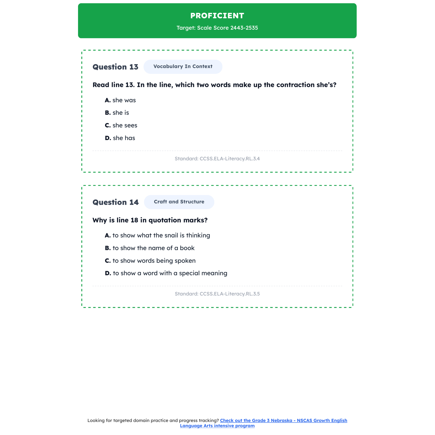 Nebraska NSCAS Growth ELA Test Simulation | 3rd Grade | All 4 Levels (2220-2840) preview 3