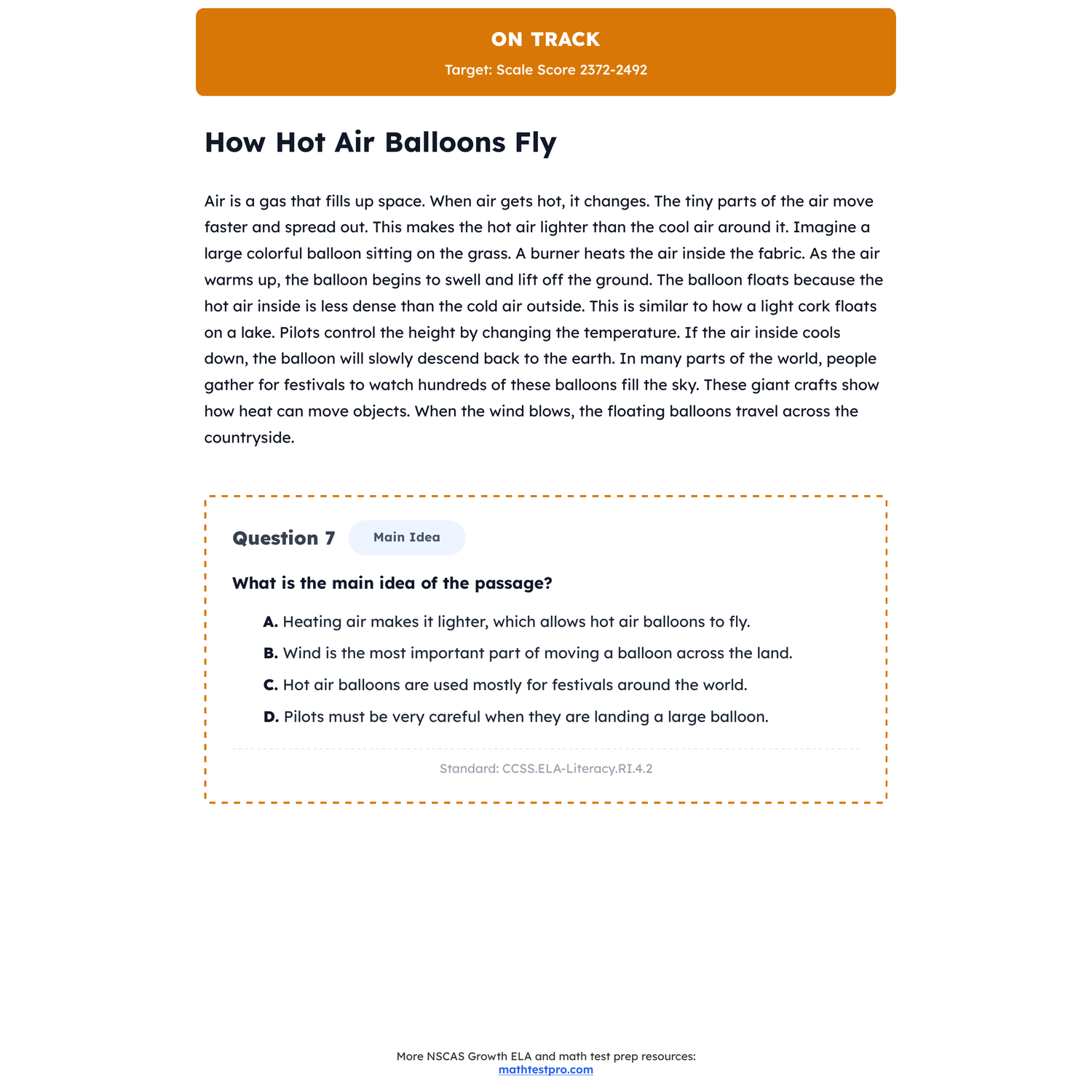 Nebraska NSCAS Growth ELA Test Simulation | 4th Grade | All 4 Levels (2250-2850) preview 3