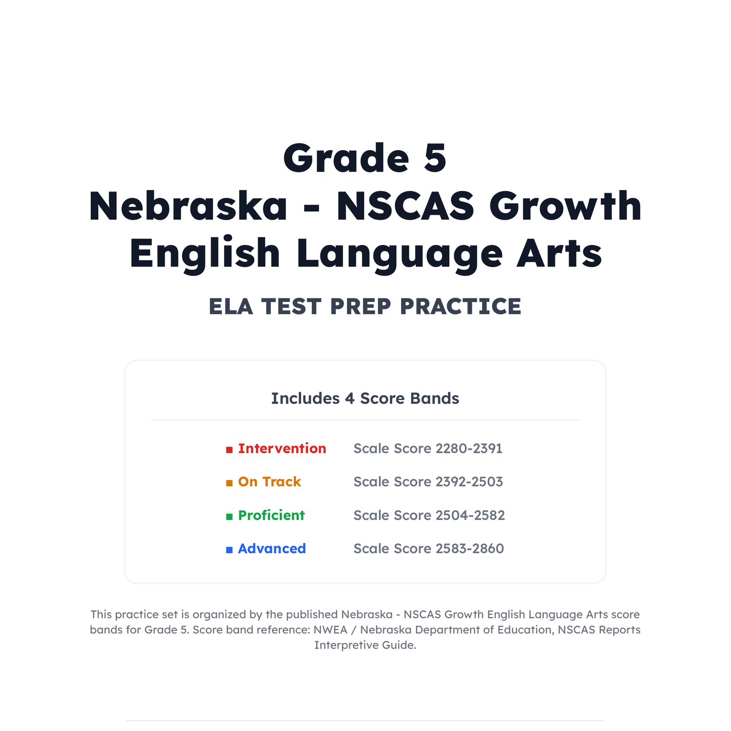 Nebraska NSCAS Growth ELA Test Simulation | 5th Grade | All 4 Levels (2280-2860) preview 2
