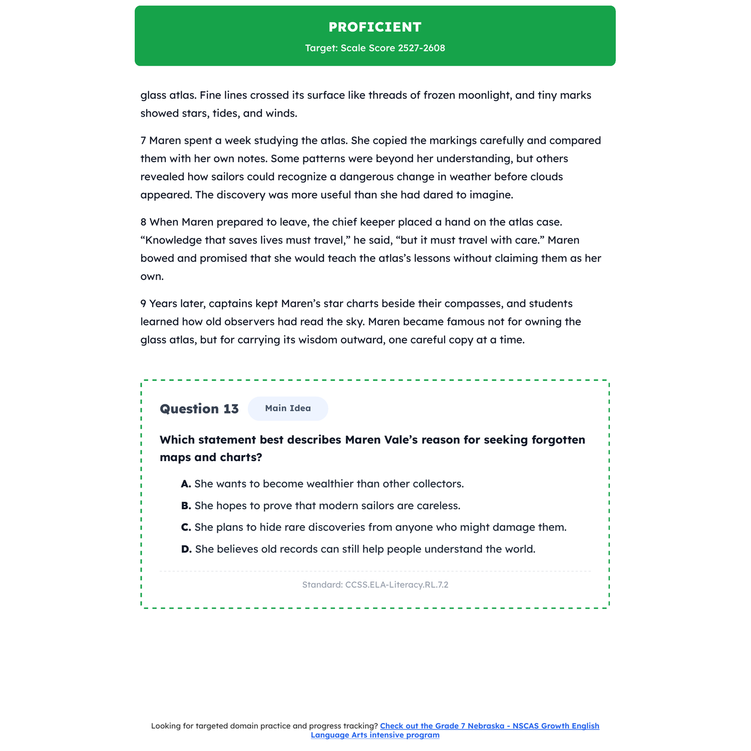 Nebraska NSCAS Growth ELA Test Simulation | 7th Grade | All 4 Levels (2300-2880) preview 3