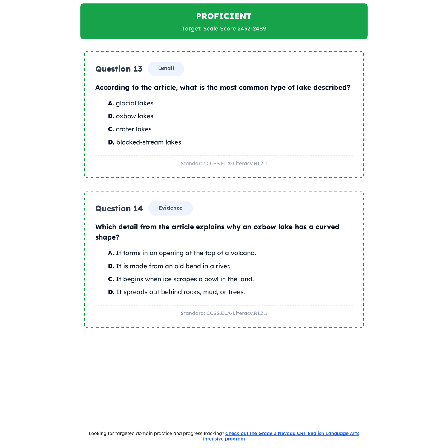 Nevada CRT ELA Test Simulation | 3rd Grade | All 4 Levels (2367-2490+) preview 3