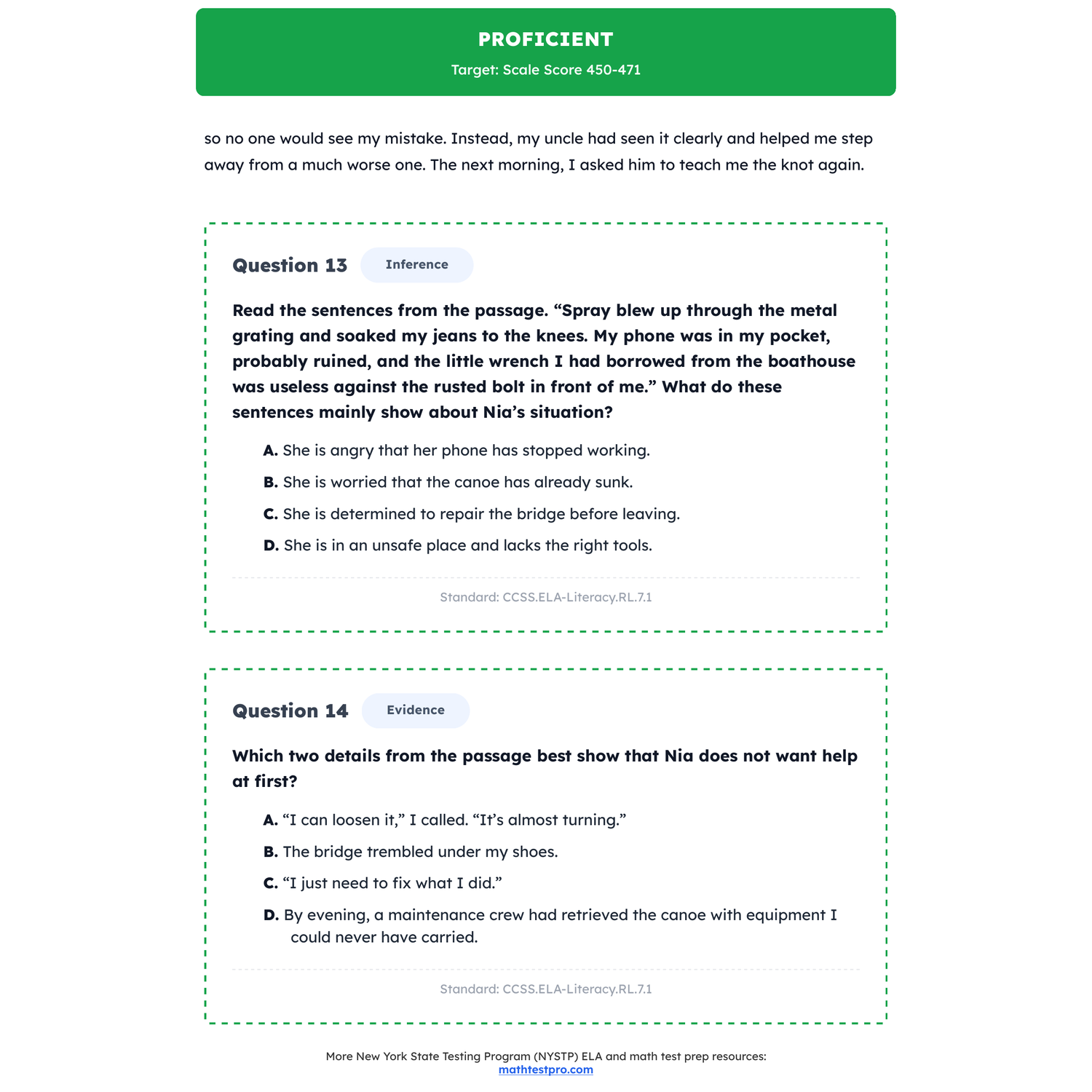 New York NYSTP ELA Test Simulation | 7th Grade | All 4 Levels (363-502) preview 3