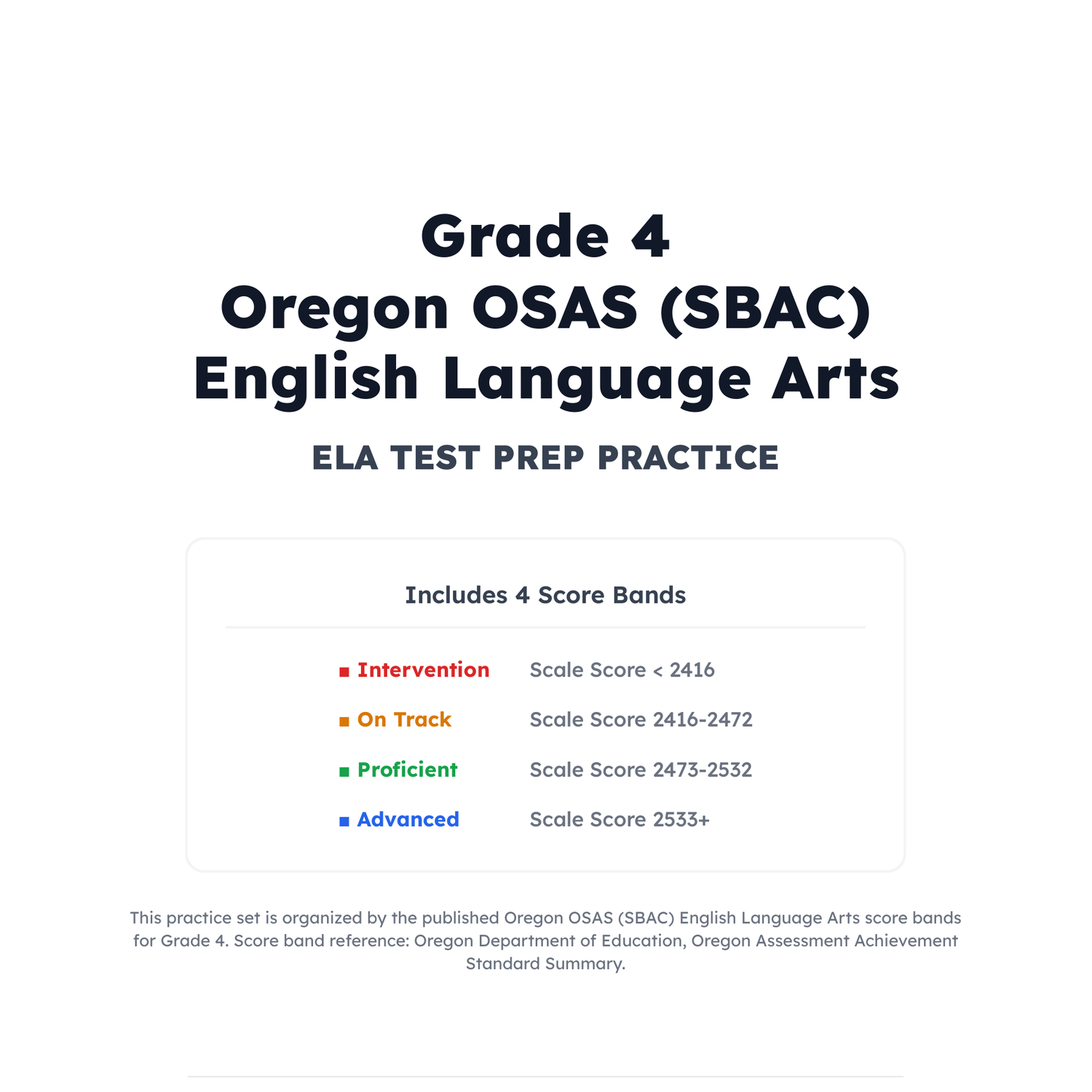 Oregon OSAS (SBAC) ELA Test Simulation | 4th Grade | All 4 Levels (2416-2533+) preview 2
