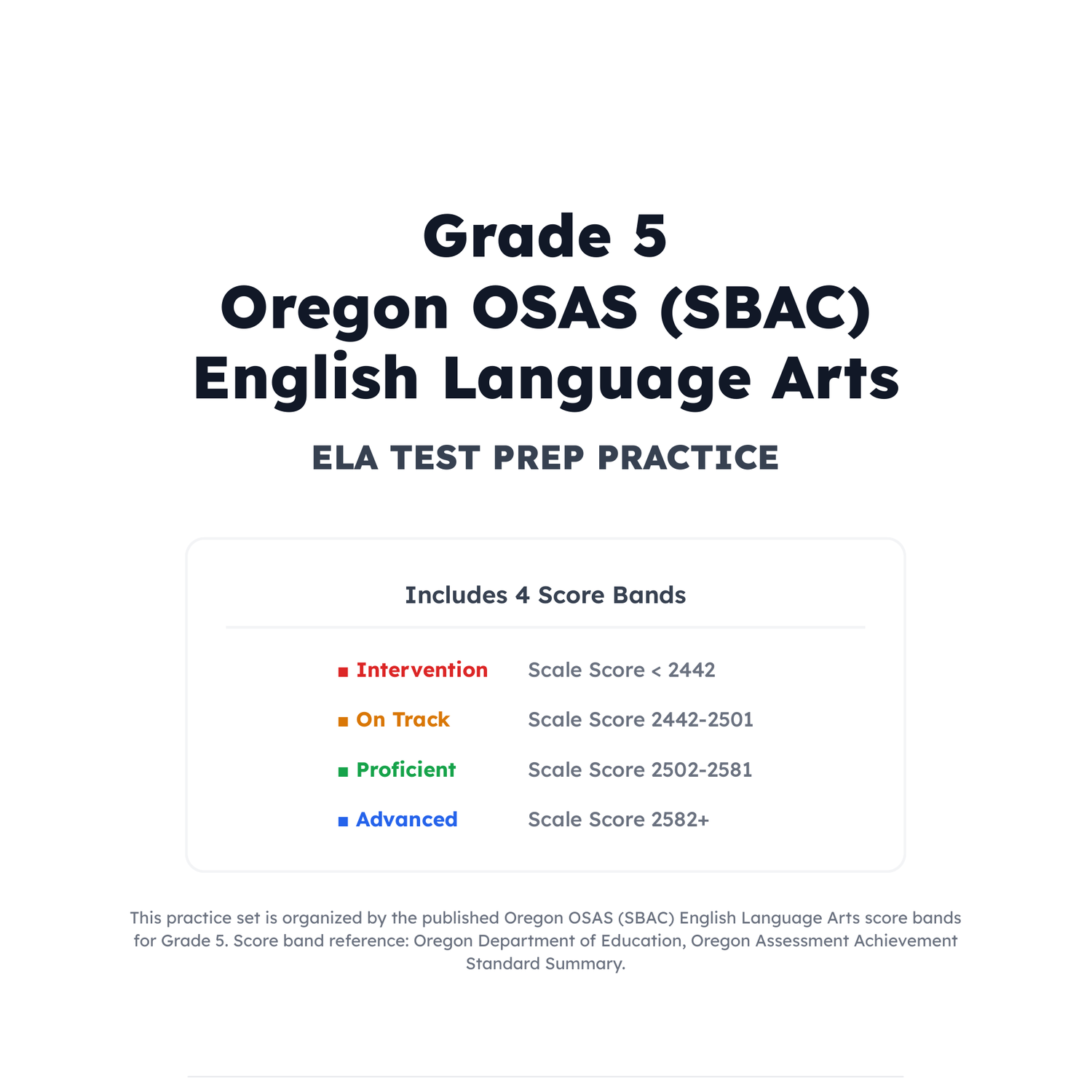 Oregon OSAS (SBAC) ELA Test Simulation | 5th Grade | All 4 Levels (2442-2582+) preview 2