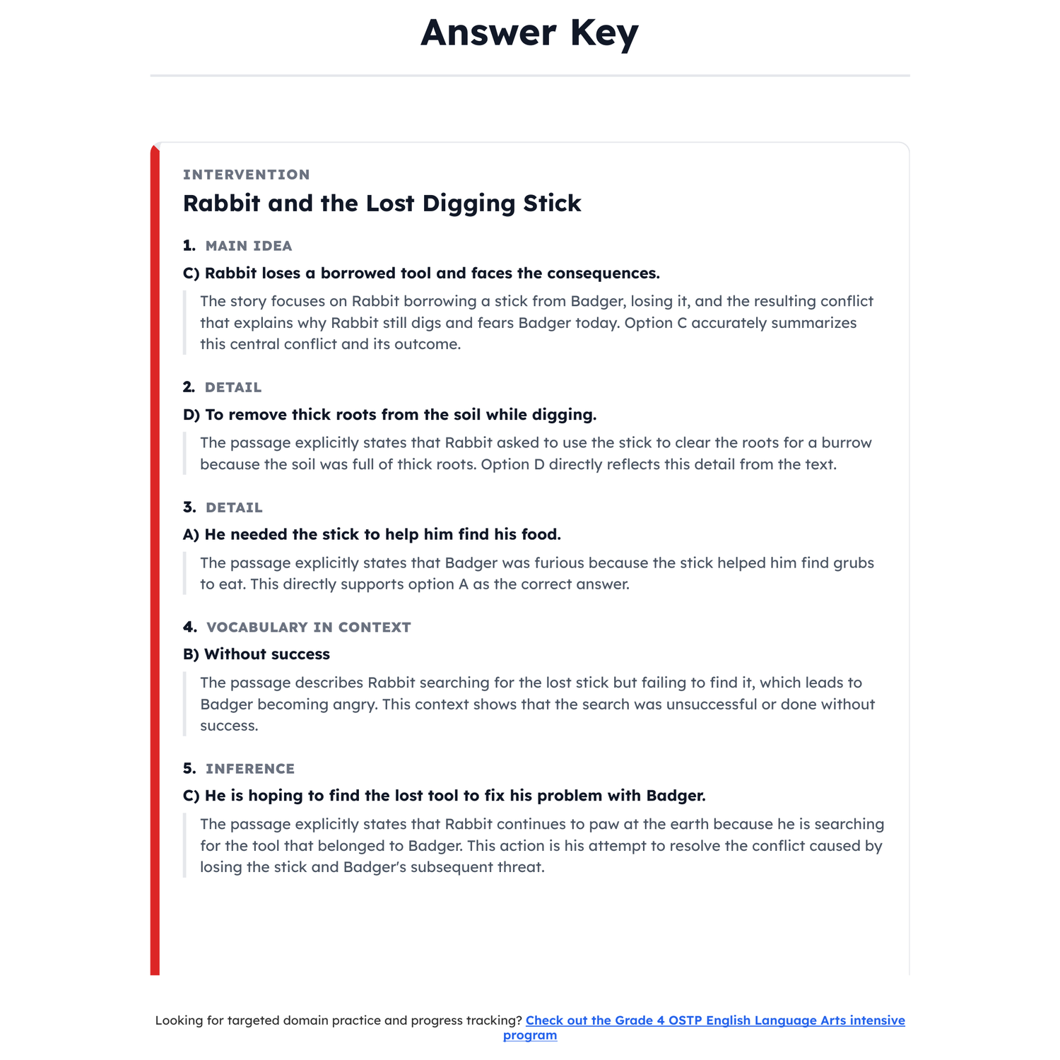 Oklahoma OSTP ELA Test Simulation | 4th Grade | All 4 Levels (200-399) preview 4