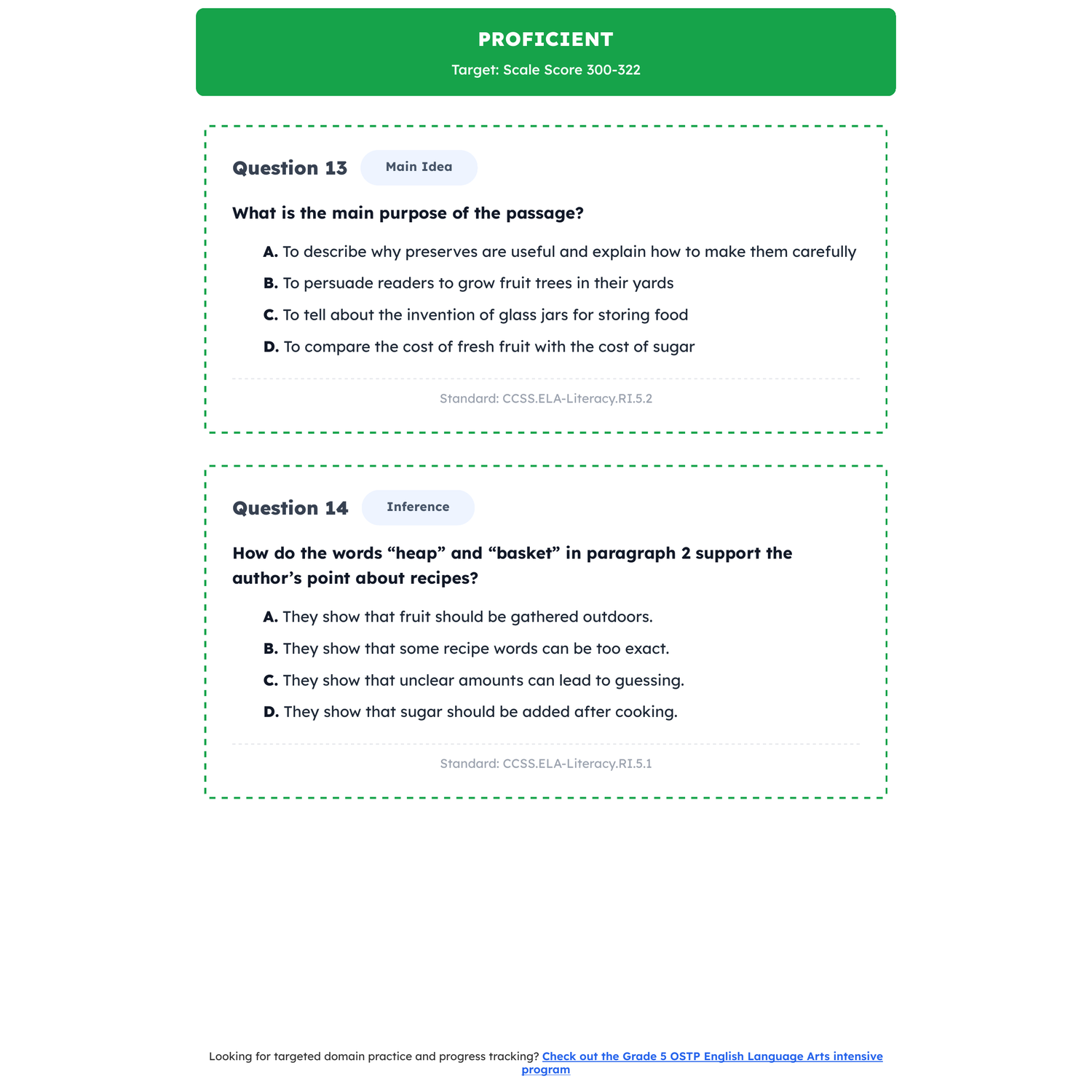 Oklahoma OSTP ELA Test Simulation | 5th Grade | All 4 Levels (200-399) preview 3