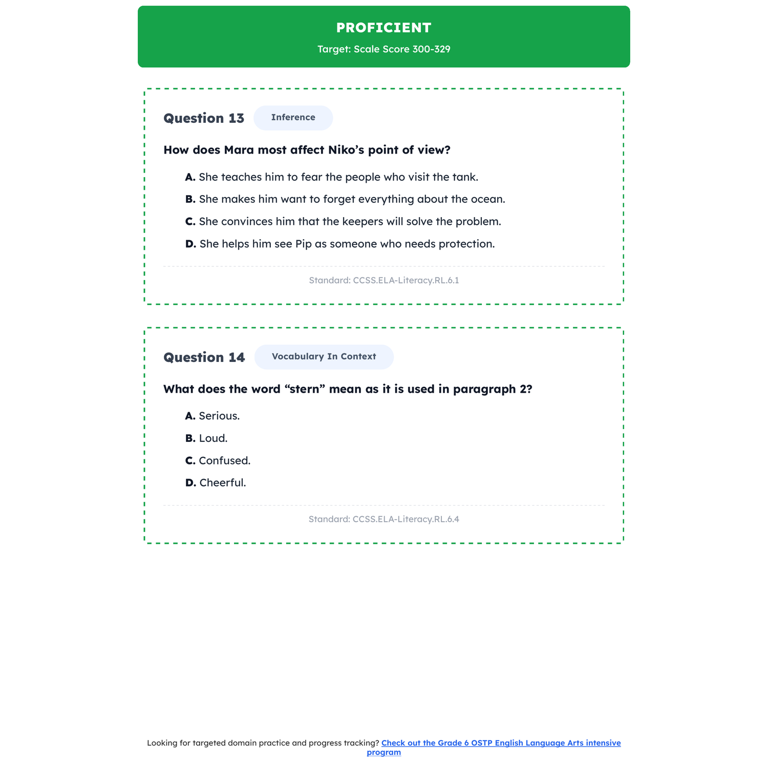 Oklahoma OSTP ELA Test Simulation | 6th Grade | All 4 Levels (200-399) preview 3