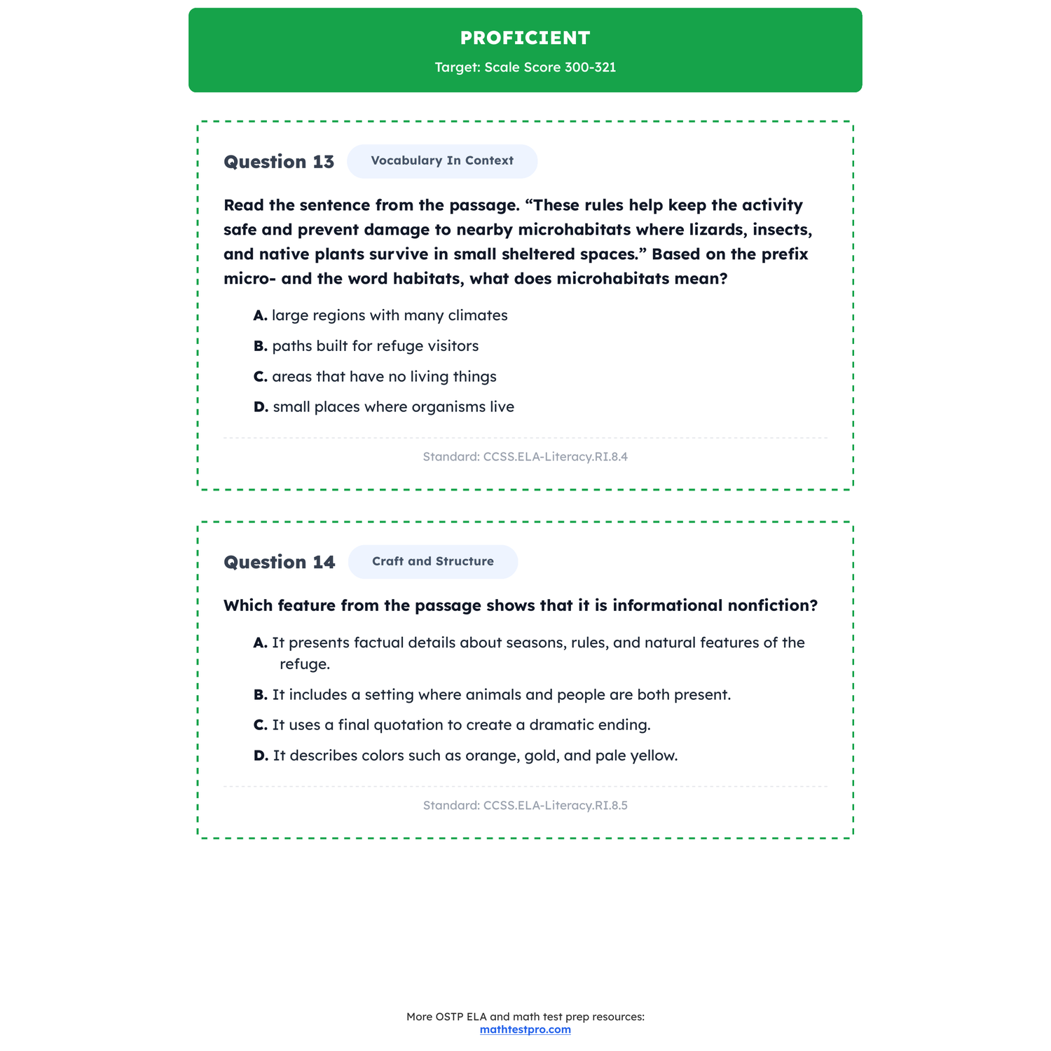 Oklahoma OSTP ELA Test Simulation | 8th Grade | All 4 Levels (200-399) preview 3