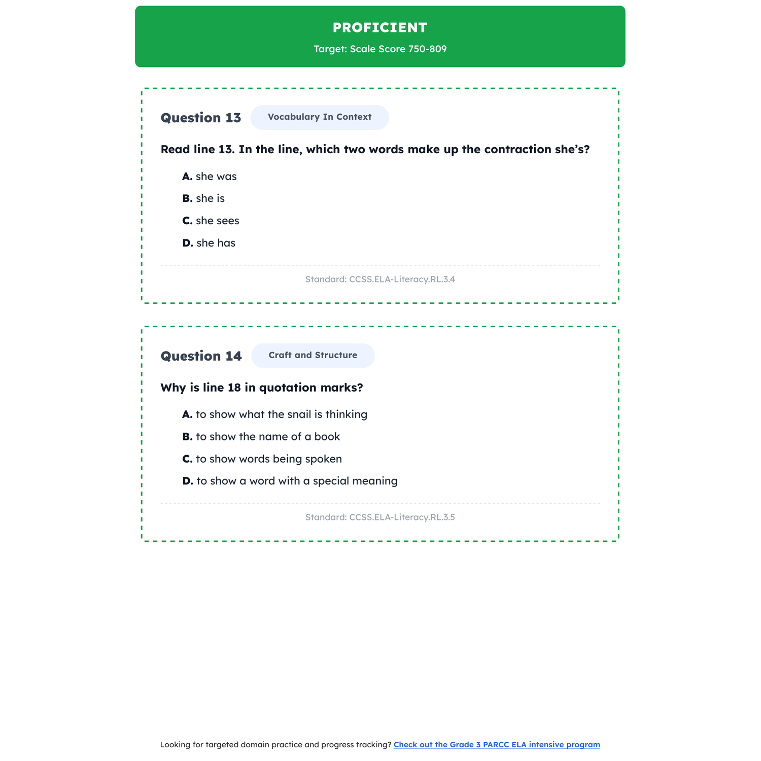 PARCC ELA Test Simulation | 3rd Grade | All 4 Levels (Scale Score 650-850) preview 3