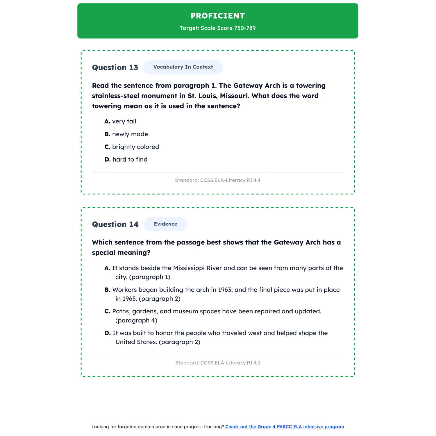 PARCC ELA Test Simulation | 4th Grade | All 4 Levels (Scale Score 650-850) preview 3