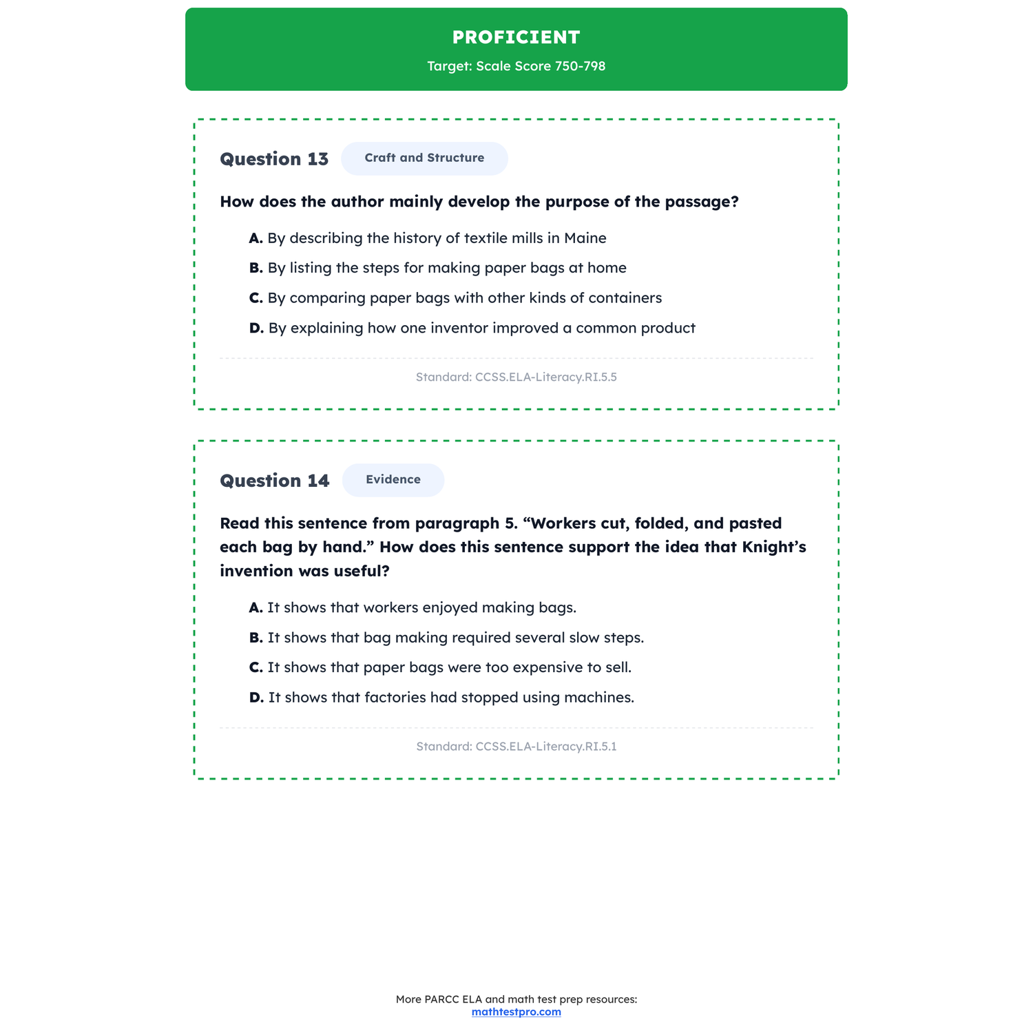 PARCC ELA Test Simulation | 5th Grade | All 4 Levels (Scale Score 650-850) preview 3