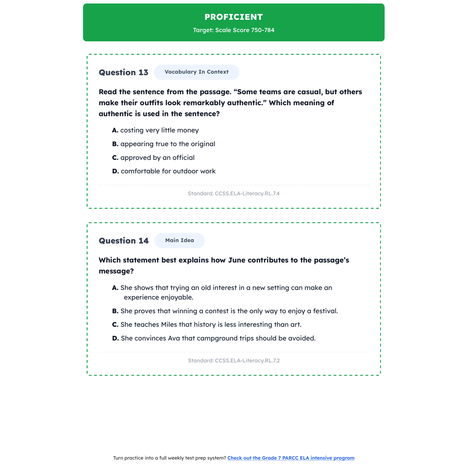 PARCC ELA Test Simulation | 7th Grade | All 4 Levels (Scale Score 650-850) preview 3