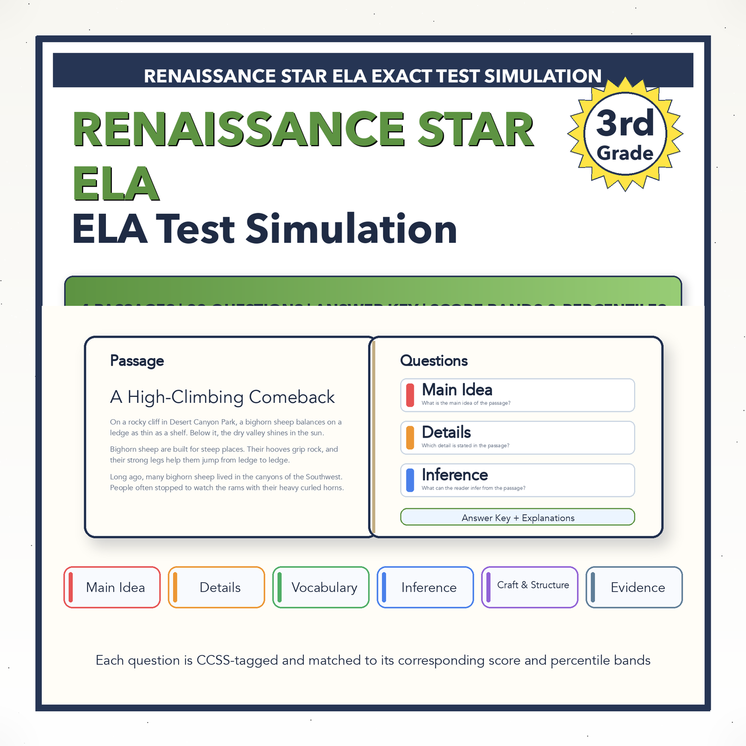 Renaissance Star ELA Test Simulation | 3rd Grade | All 4 Levels (902-1007+)