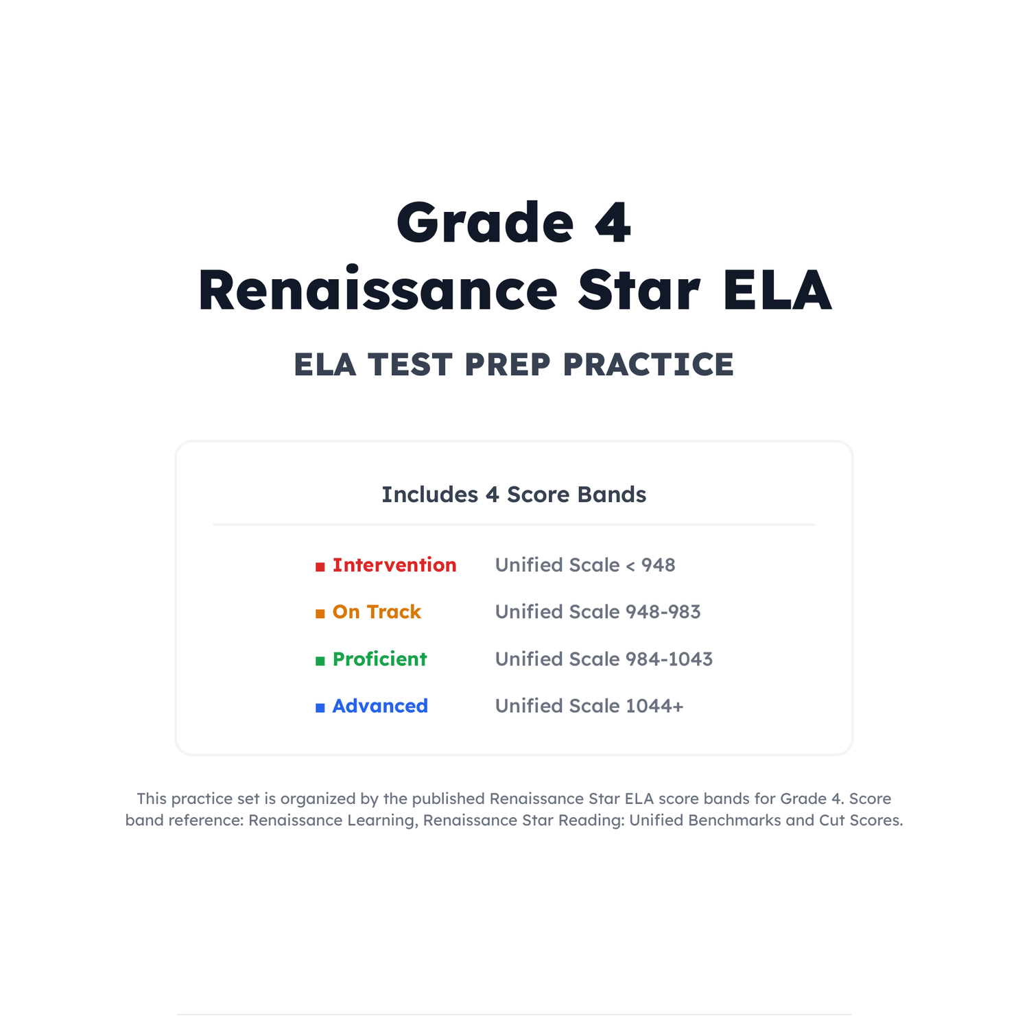 Renaissance Star ELA Test Simulation | 4th Grade | All 4 Levels (948-1044+) preview 2