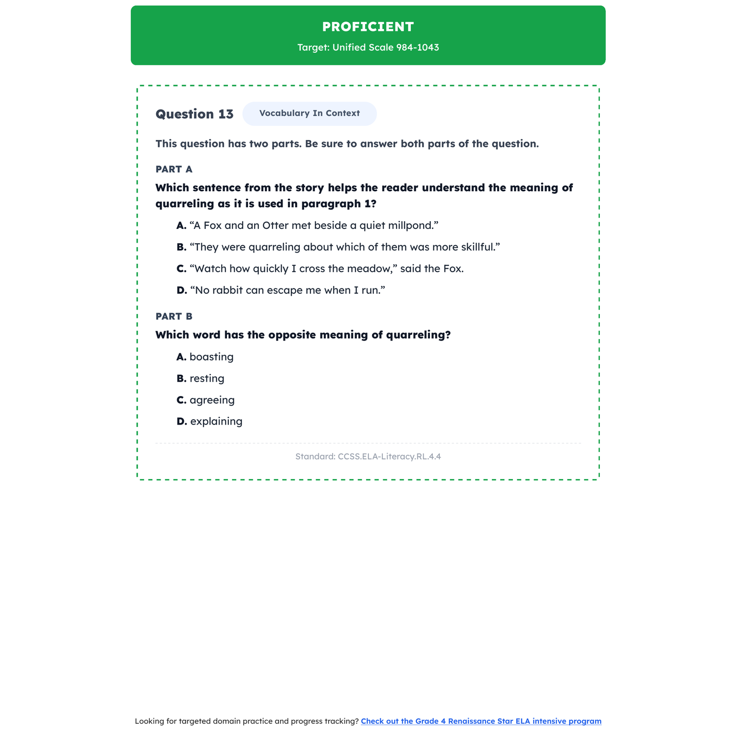 Renaissance Star ELA Test Simulation | 4th Grade | All 4 Levels (948-1044+) preview 3