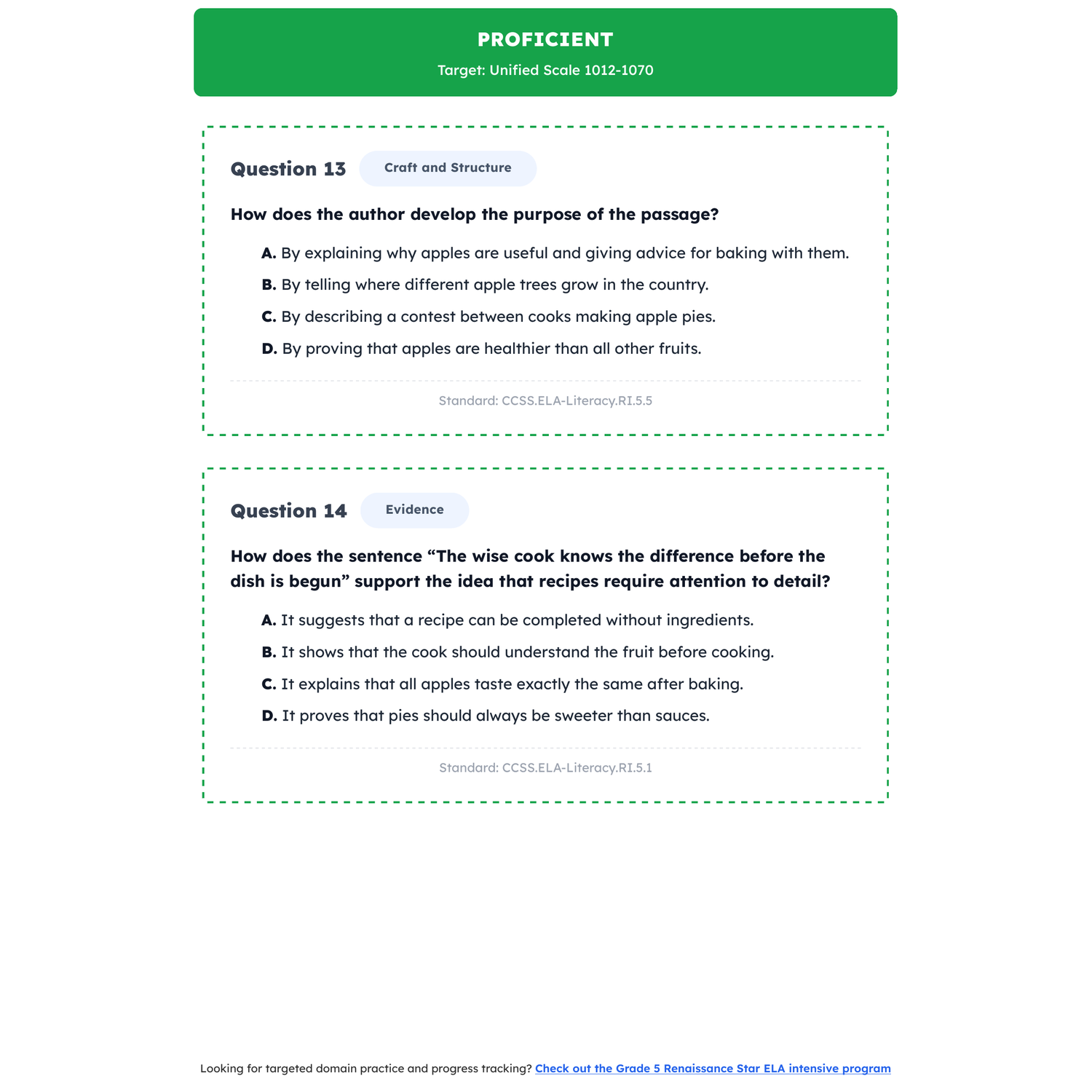 Renaissance Star ELA Test Simulation | 5th Grade | All 4 Levels (981-1071+) preview 3