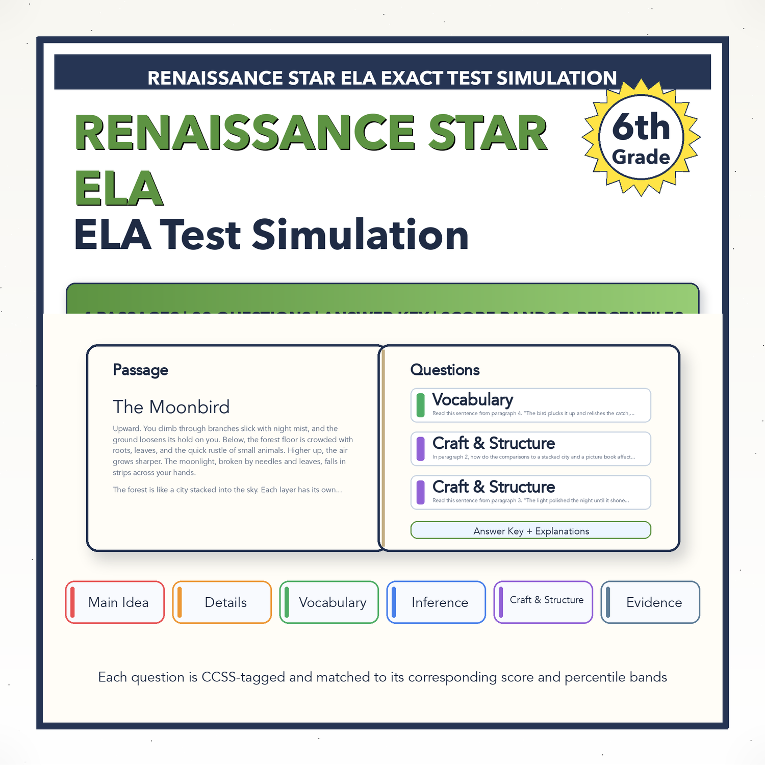 Renaissance Star ELA Test Simulation | 6th Grade | All 4 Levels (1006-1095+)