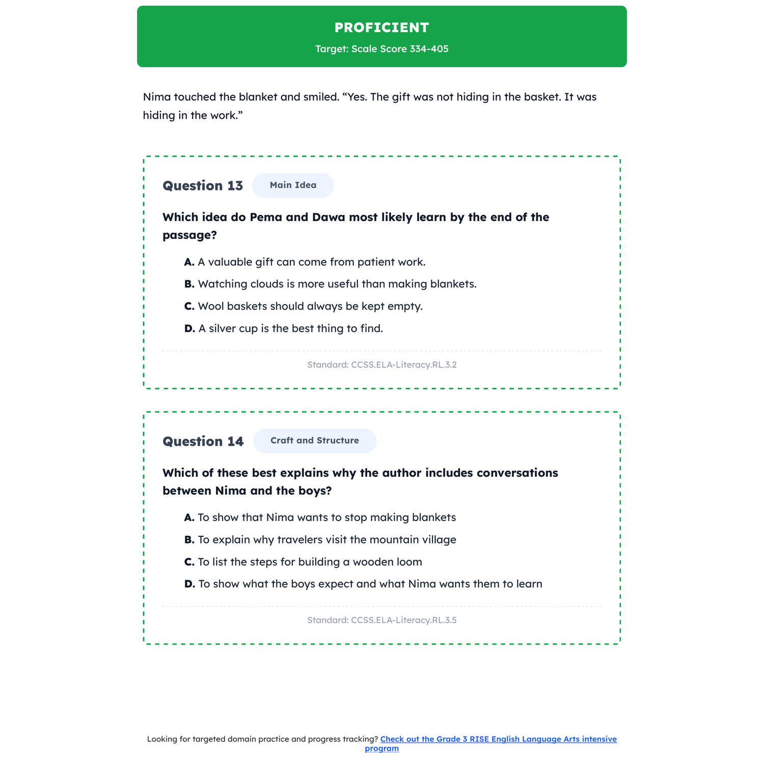 Utah RISE ELA Test Simulation | 3rd Grade | All 4 Levels (Scale Score 291-406+) preview 3