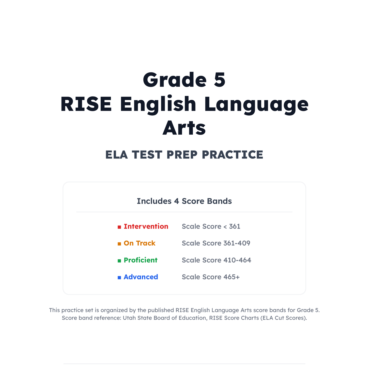 Utah RISE ELA Test Simulation | 5th Grade | All 4 Levels (Scale Score 361-465+) preview 2