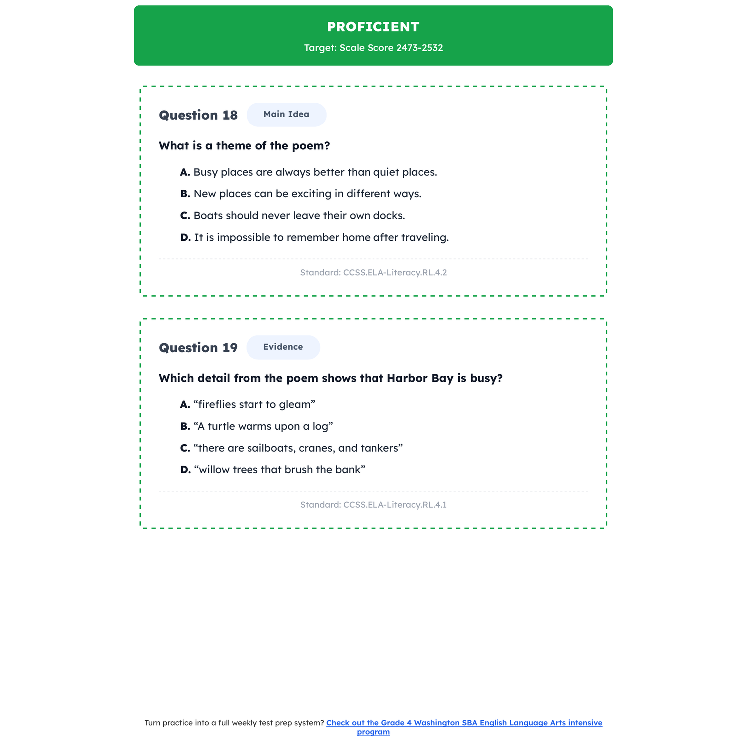 Washington SBA ELA Test Simulation | 4th Grade | All 4 Levels (2416-2533+) preview 3